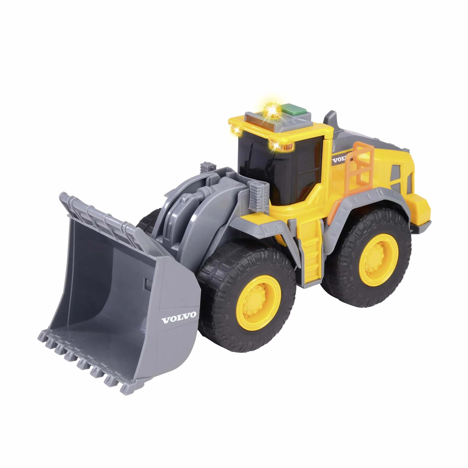 Dickie Toys 203723006 Volvo Ładowarka kołowa 23 cm z ogromną łopatą, światła i efekty dźwiękowe, zabawka na plac budowy dla chłopców i dziewcząt w wieku od 3 lat