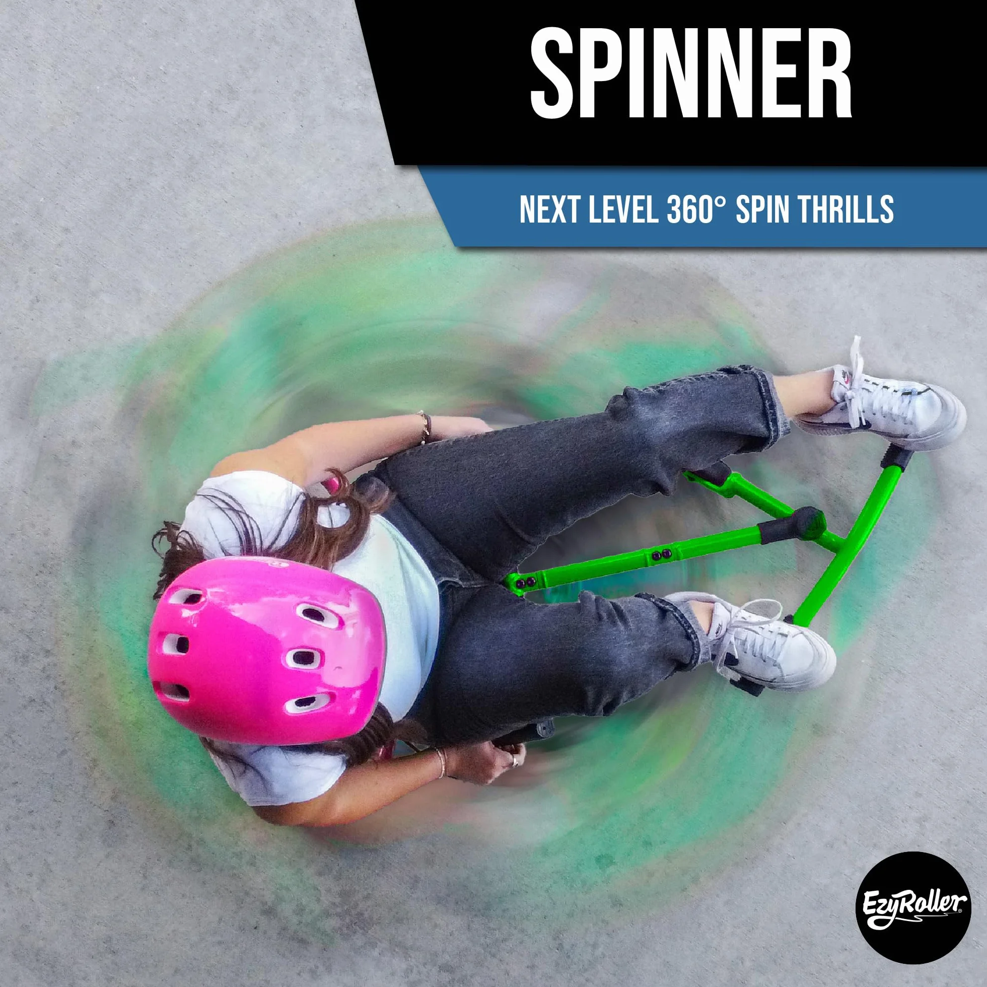 EzyRoller Spinner Ride On Scooter for Kids & Toddlers, Outdoor Ride on Toy with Caster Wheels for Drifting & Tight Turning, Up to 150 lbs, Ages 4 & Up - Green
