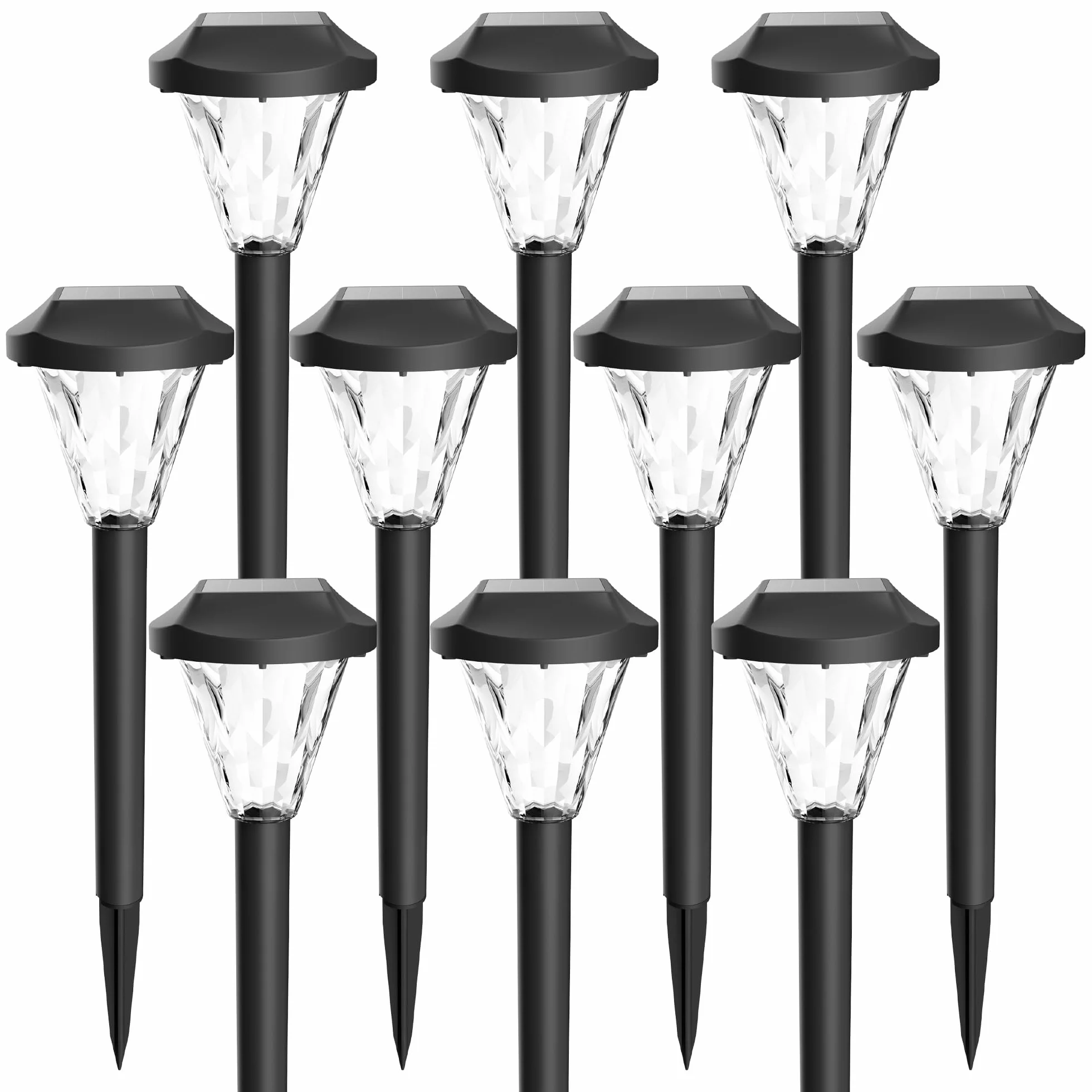 GIGALUMI 10 sztuk lamp solarnych na zewnątrz, wodoodporne, nowe ulepszone lampy solarne na zewnątrz, solarne lampy ogrodowe, solarne lampy zewnętrzne na patio, trawnik, podwórko i krajobraz