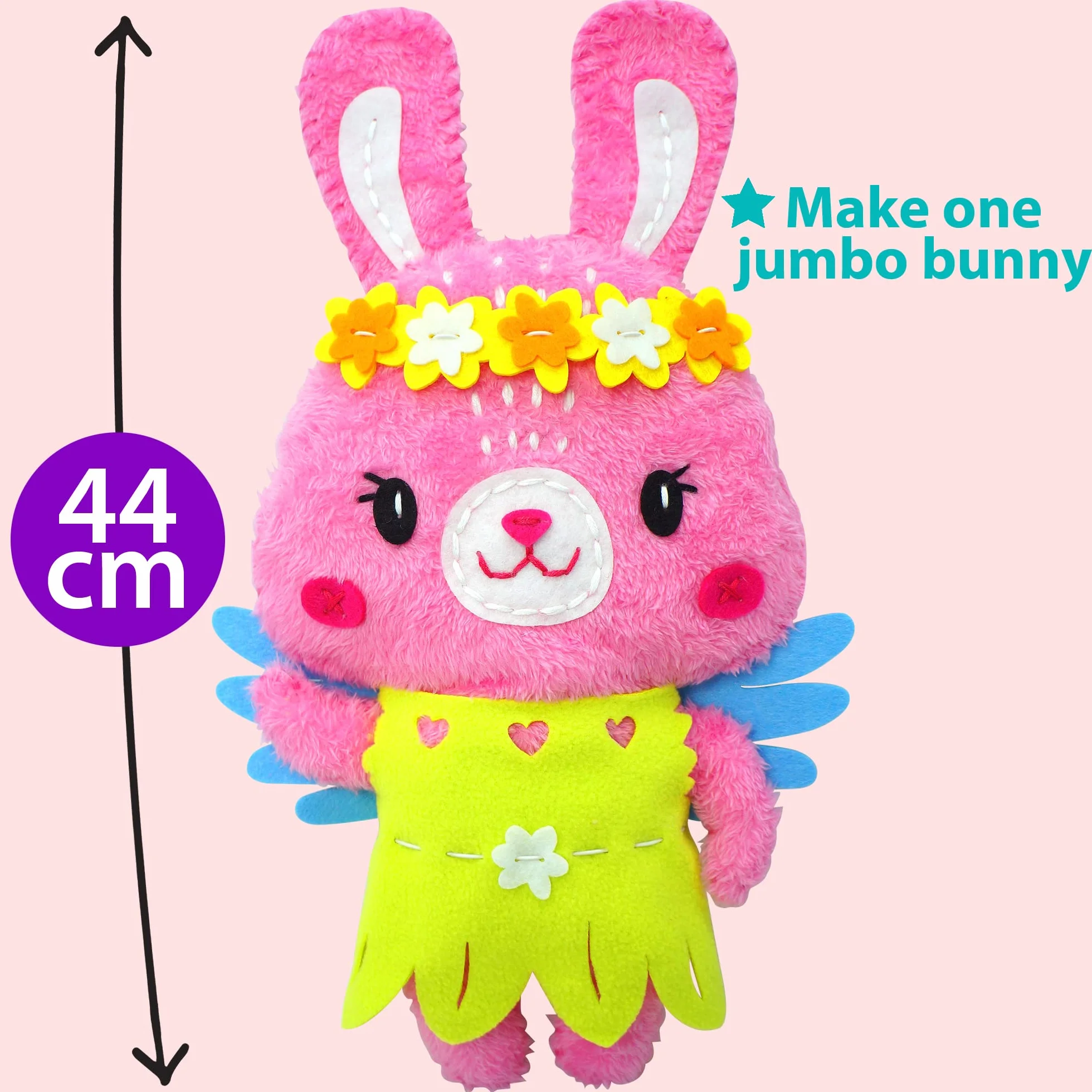 KRAFUN Big Jumbo Bunny Animal Zestaw do szycia dla dzieci Początkujący Moja pierwsza sztuka i rękodzieło, zrób 1 wypchaną lalkę z 2 kostiumami, instrukcjami i pluszowymi materiałami filcowymi