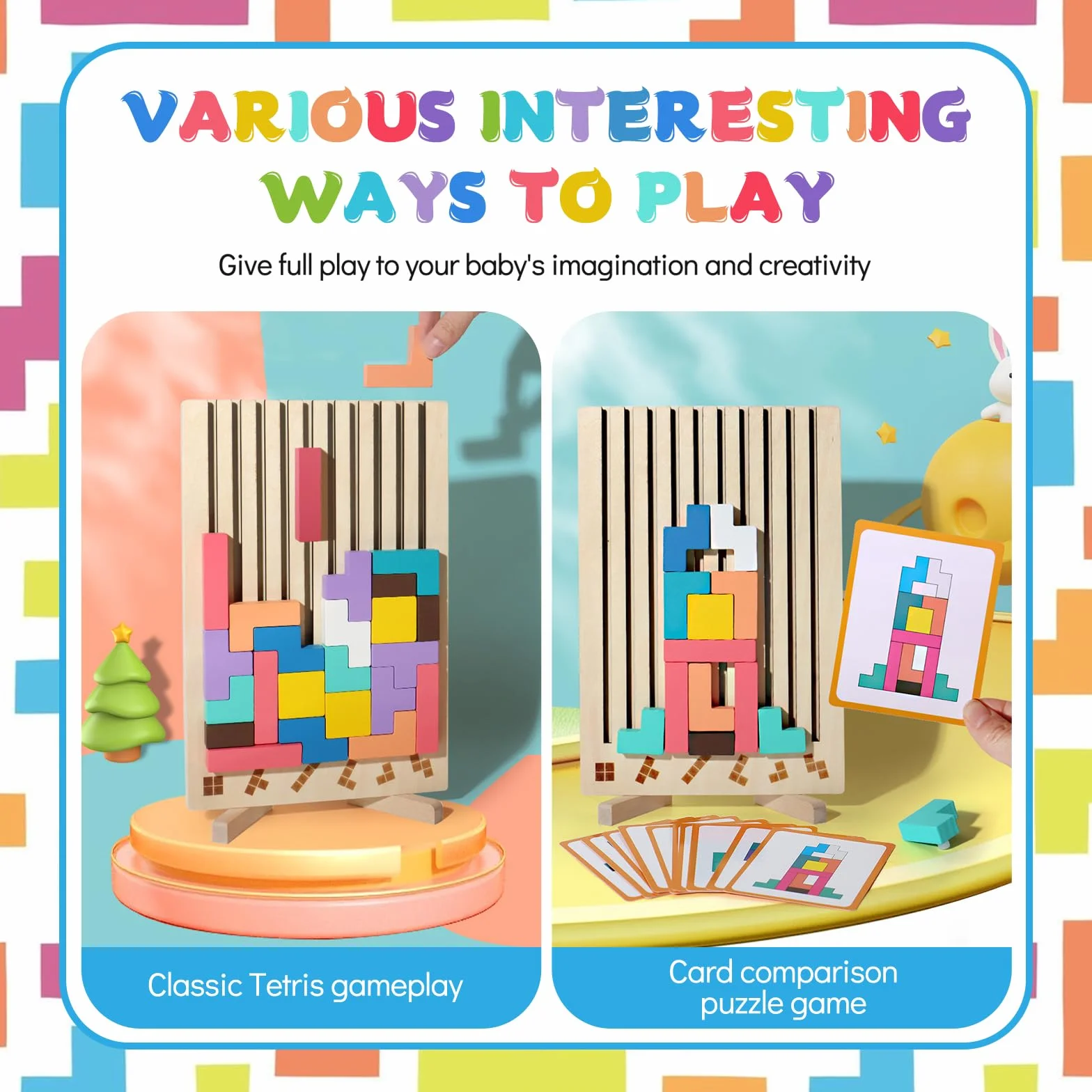 Drewniane puzzle Tetrs, zabawki edukacyjne, Montessori Games 3 4 5 6 lat, inteligencja układanka, zabawka do mózgu, kolorowe geometryczne bloki tetrs, prezent dla dziecka