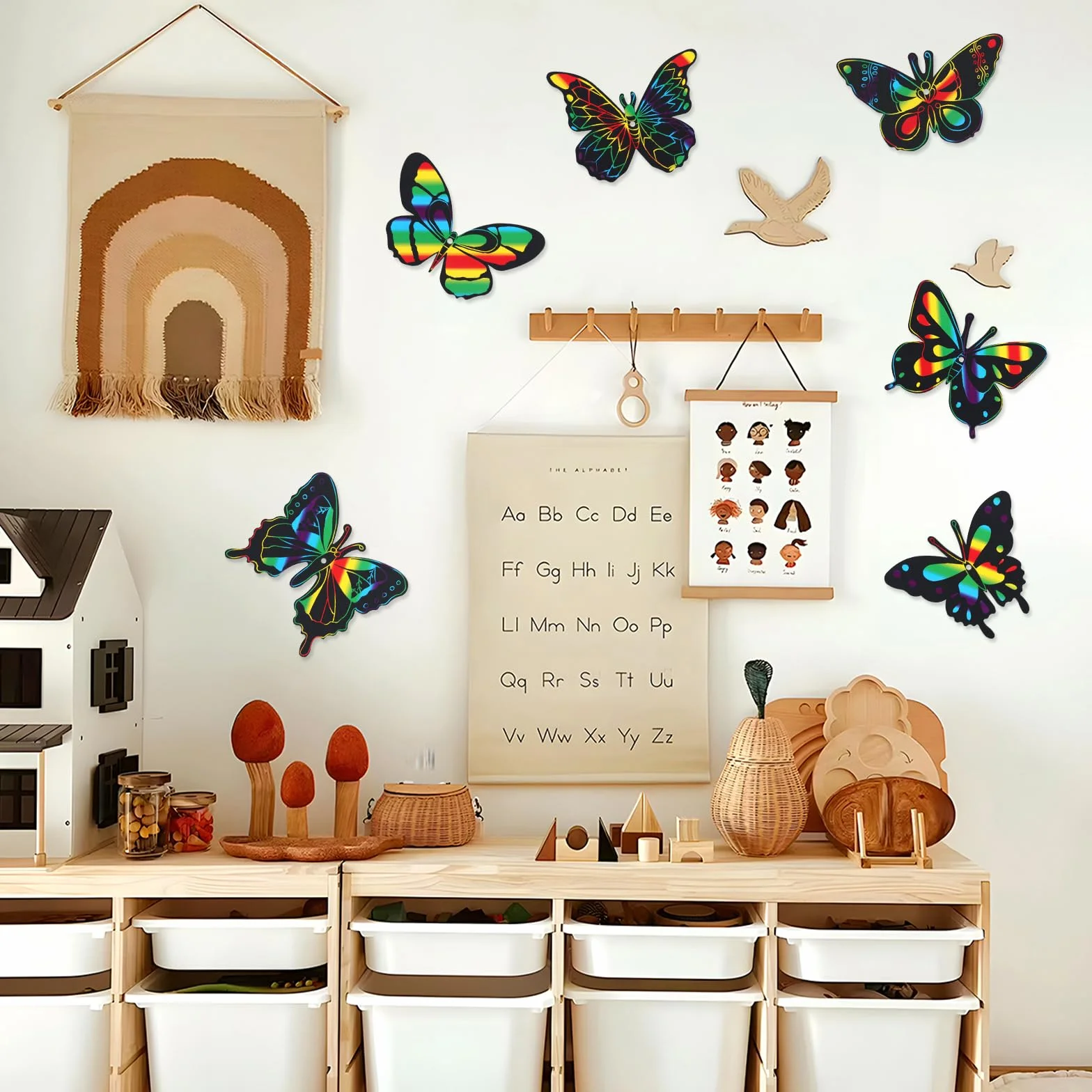 48 sztuk obrazków do zdrapywania motyli, 12 stylów, magiczny papier do zdrapywania, tęczowy obraz z drewnianymi patyczkami i wstążką, do majsterkowania, dekoracji na imprezę