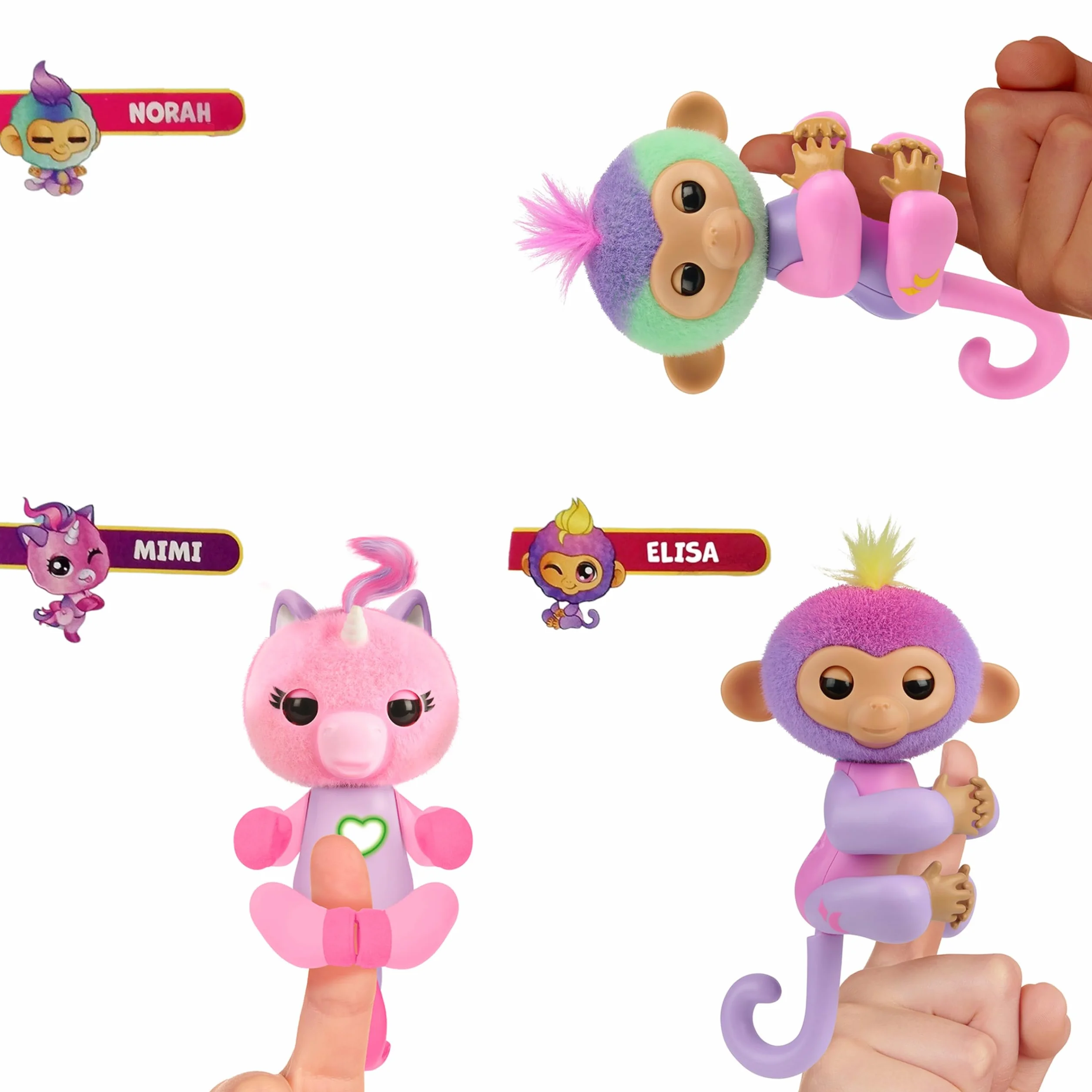 Bizak Fingerlings Magiczne kolory Norah, interaktywne zwierzę interaktywne wielokolorowe z +70 dźwiękami i ruchem, reaguje na dotyk, trzyma palec, zabawka dla dzieci od 3 lat, (61853181-2)