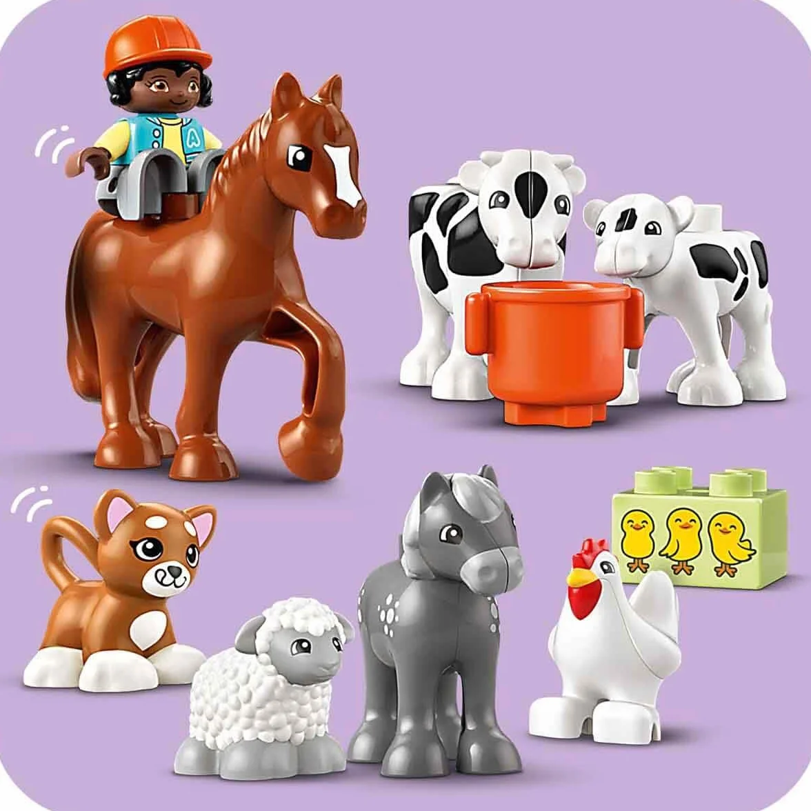 LEGO DUPLO Town Opieka nad zwierzętami na farmie, Zabawka Edukacyjna dla Dziecka z Figurkami Konia, Krowy, Owcy i Kota, Klocki Promujące Rozwój dla Małych Dzieci, Prezent dla 2-latka 10416