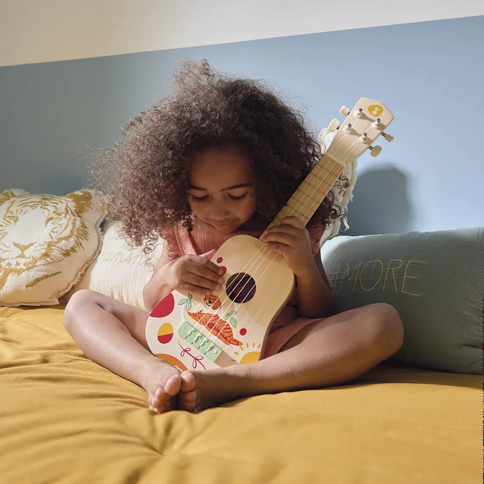 Janod - Drewniany Youkoulélé Sunshine - Dziecięcy instrument muzyczny - Imitacja i atrakcja muzyczna - Malowanie wodą - Od 3 lat, J07636