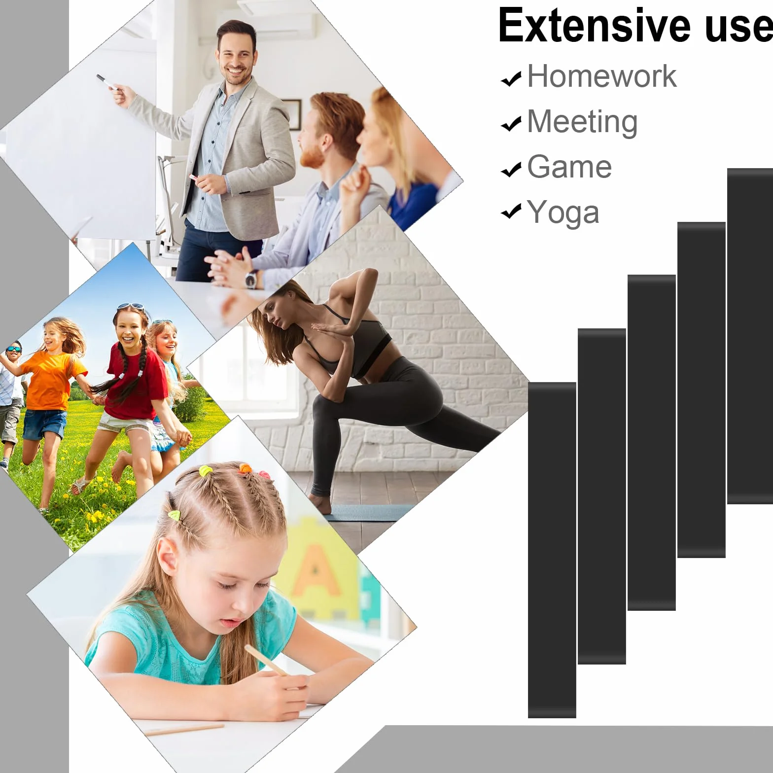 PLULON Opaski na krzesła dla dzieci z niespokojnymi stopami, do krzeseł klasowych, do krzeseł studenckich, biurka z sensorycznym ADHD, ADD, autyzmem, czarne, 15 szt
