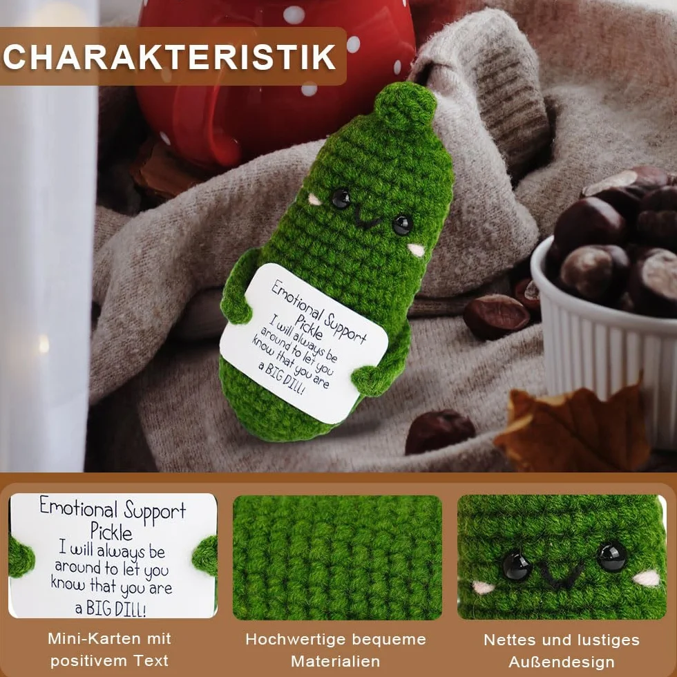 LATRAT Pocket Hug Positive Ziemniak, Creative Knitted Wool Potato Doll, prezent motywacyjny dla przyjaciół, na imprezę, jako zachęta, zielony ogórek sałatkowy