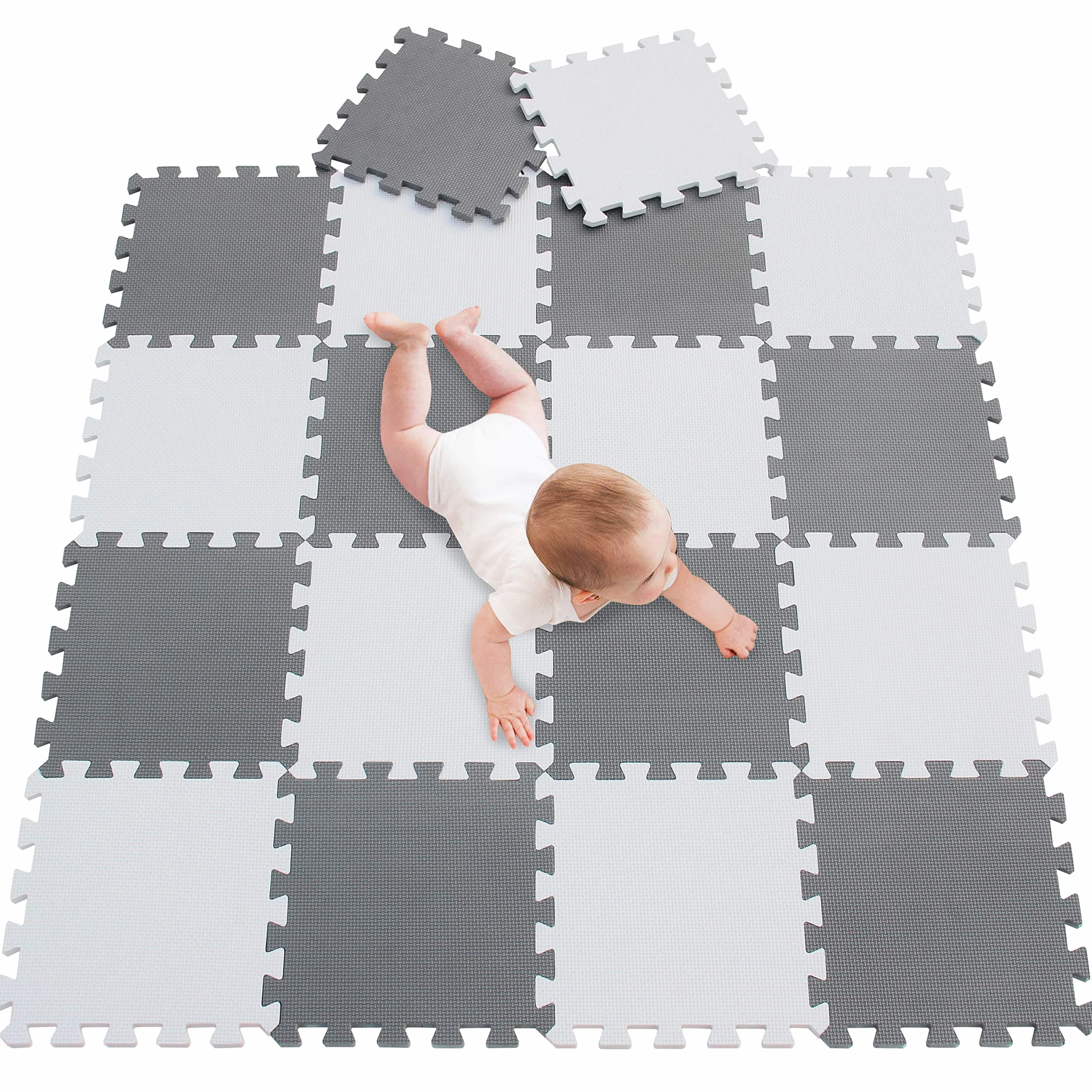 Meiqicool Mata do Zabawy Piankowa Puzzle dla Dzieci Biała i Szara 0112