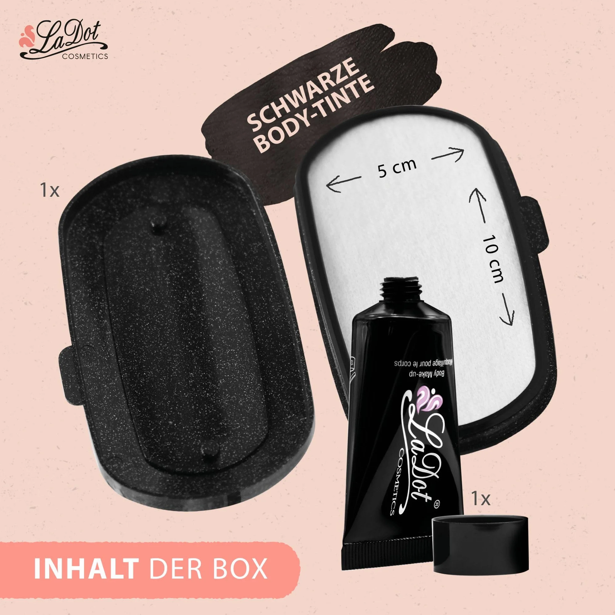 LaDot Tattoo Starter Set - kolor czarny z certyfikatem i pieczątką dla dzieci i dorosłych, tymczasowe sztuczne tatuaże przyjazne dla skóry, tusz do tatuażu na ciało i ramię, wodoodporny, 15 ml
