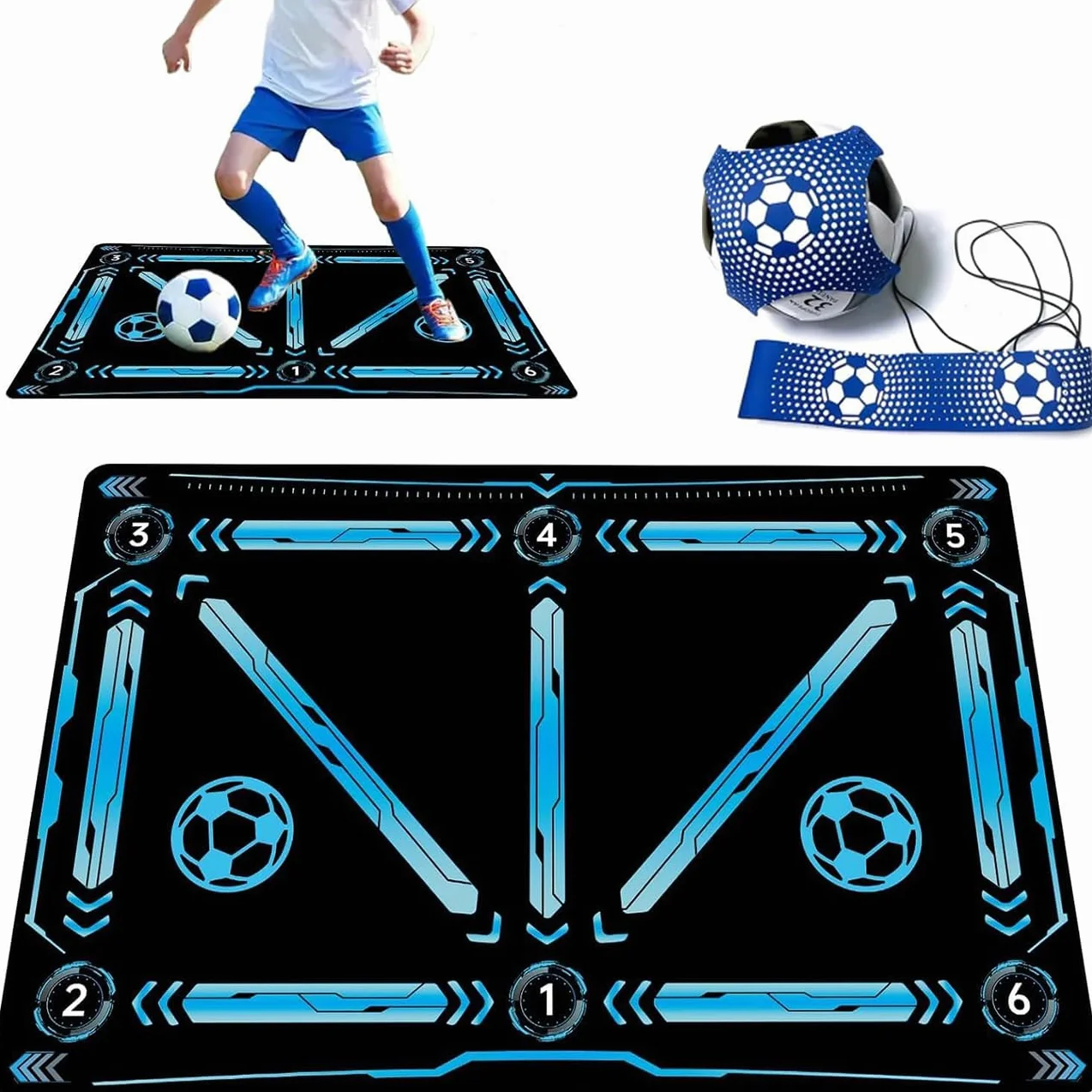 Mata treningowa do piłki nożnej 90 x 60 cm antypoślizgowa wyciszona z regulowanym paskiem