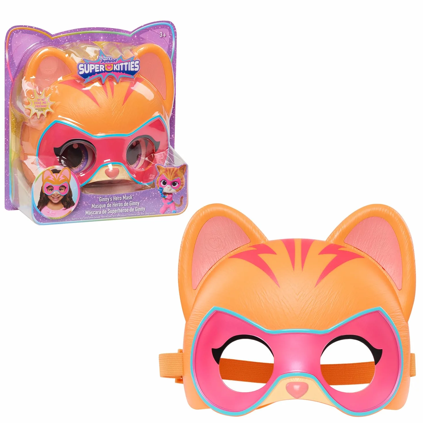 Just Play Maska bohatera Disney Junior SuperChatons z funkcjami dźwiękowymi - Ginny, gry imitacyjne i przebieranki, zabawki dla dzieci w wieku od 3 lat