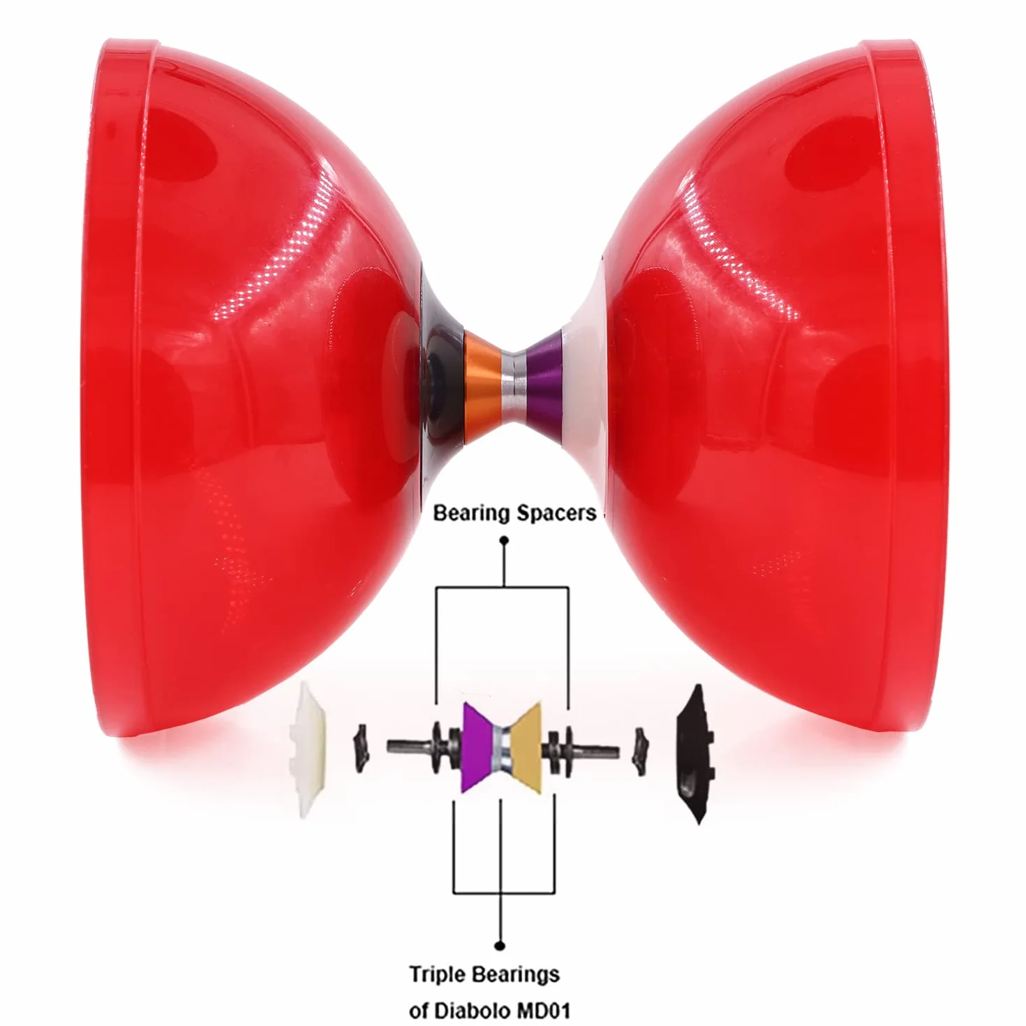 MAGICYOYO MD01 Grand Diabolo Professional potrójne łożyska z 2 parami wskaźników + 4 szpikulec, zestaw żonglerów dla dzieci, dorosłych i początkujących, czerwony
