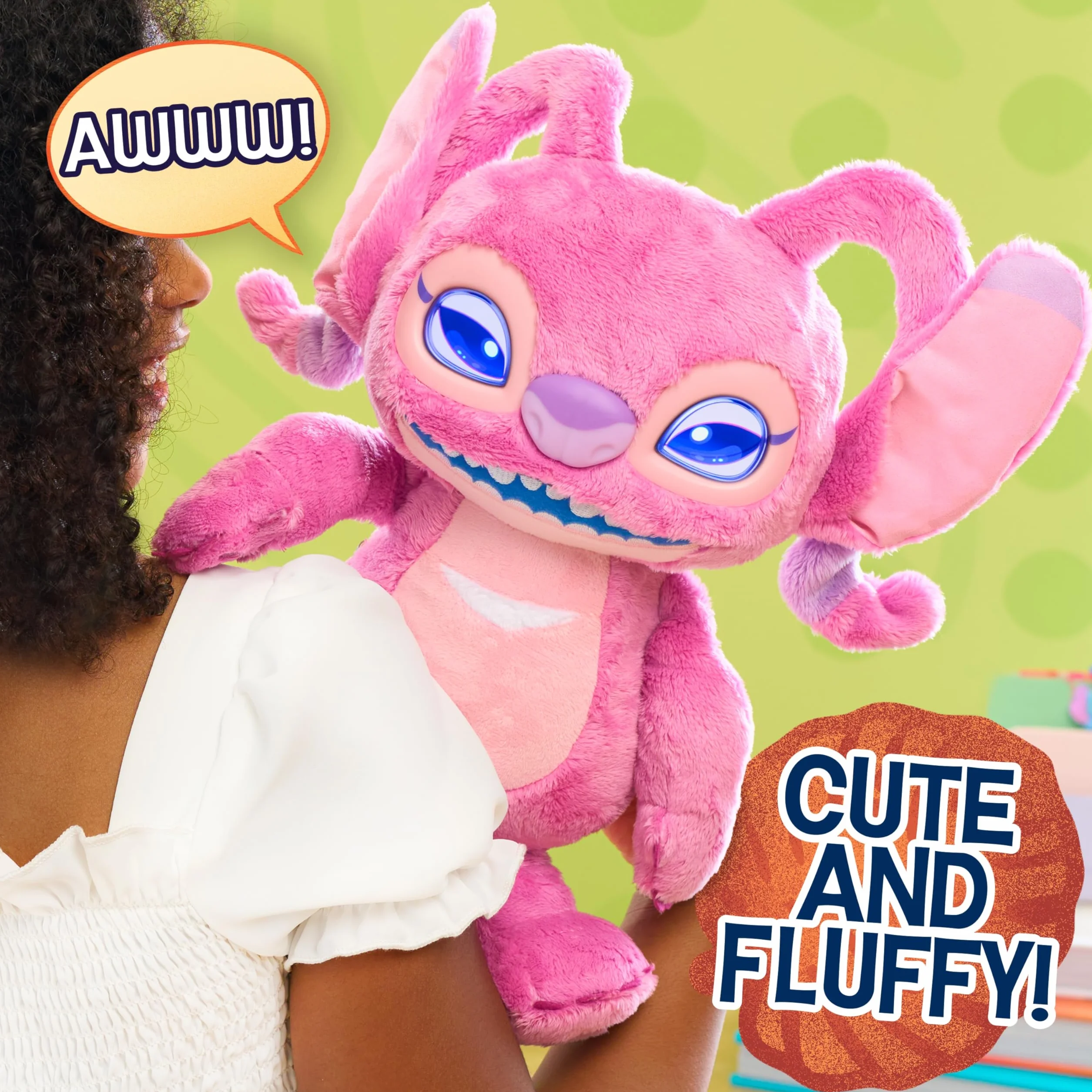 Disney Stitch Angel Many Moods 14-inch Interactive Plush, 50+ Sounds & Effects, Expressive LCD Eyes Show Her Moods, Toy for Fans, Girls, Boys, Kids 3 and Up by Just Play