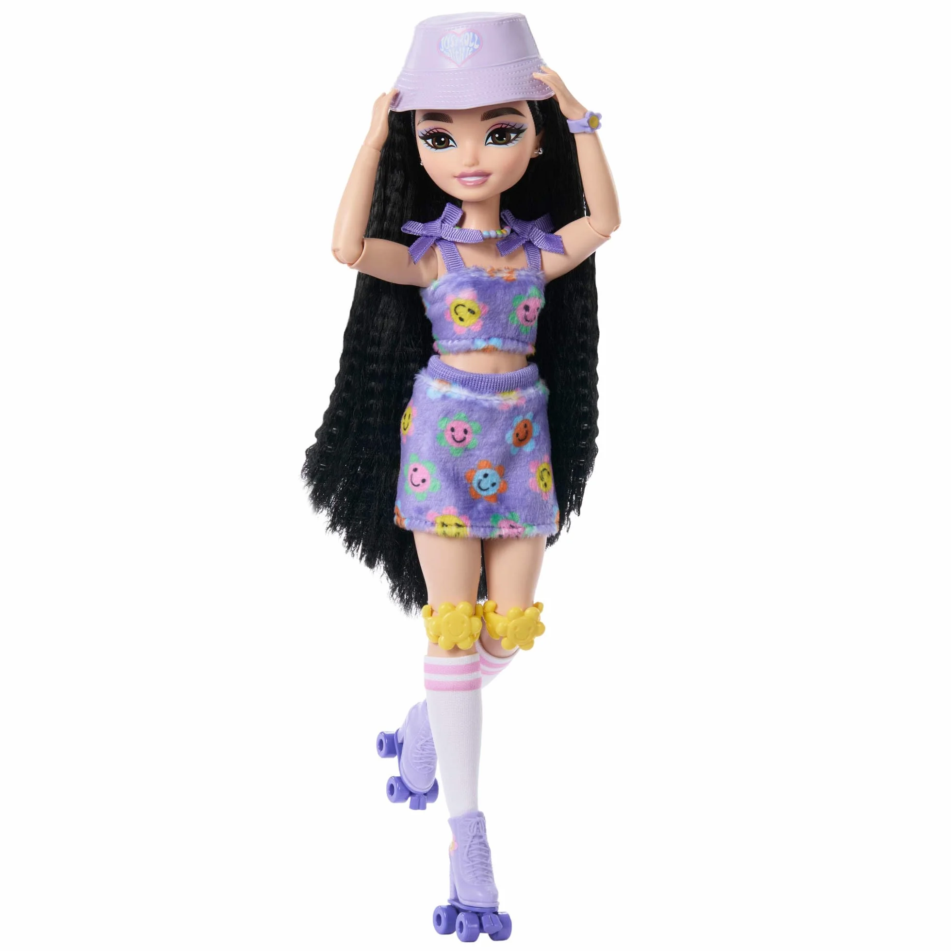 Barbie Dream Besties Lalka Renee na wrotkach do ustawiania w różnych pozach, z czarnymi włosami, wrotkami i akcesoriami, zestaw, zabawka dla dzieci od 4 roku życia, JFX99