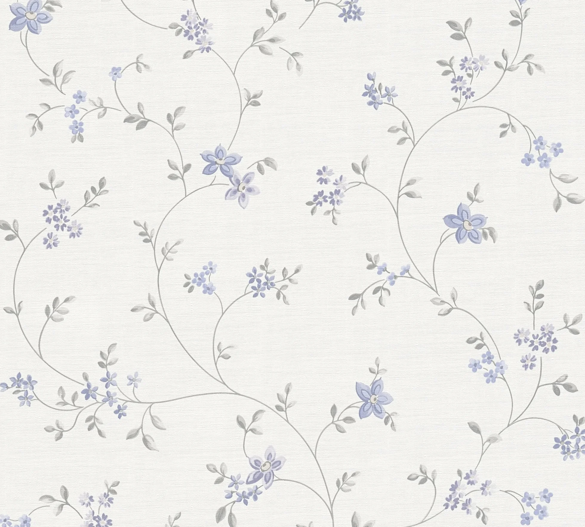 A.S. Création tapeta na fizelinie - tapeta floralna z motywem kwiatów w kremie, szarości i niebieskim - tapeta na fizelinie do różnych pomieszczeń - Papier ścienny o wymiarach 10,05 m x 0,53 m