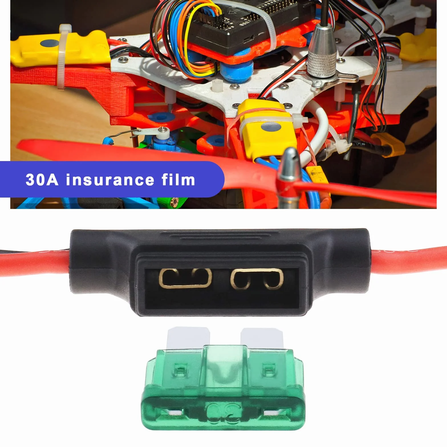 Kabel przedłużający XT60 męski na XT60 żeński z bezpiecznikiem 30 A 14 AWG przewód silikonowy do rowerów elektrycznych drona RC samochód quadcopter ładowarka akumulatora