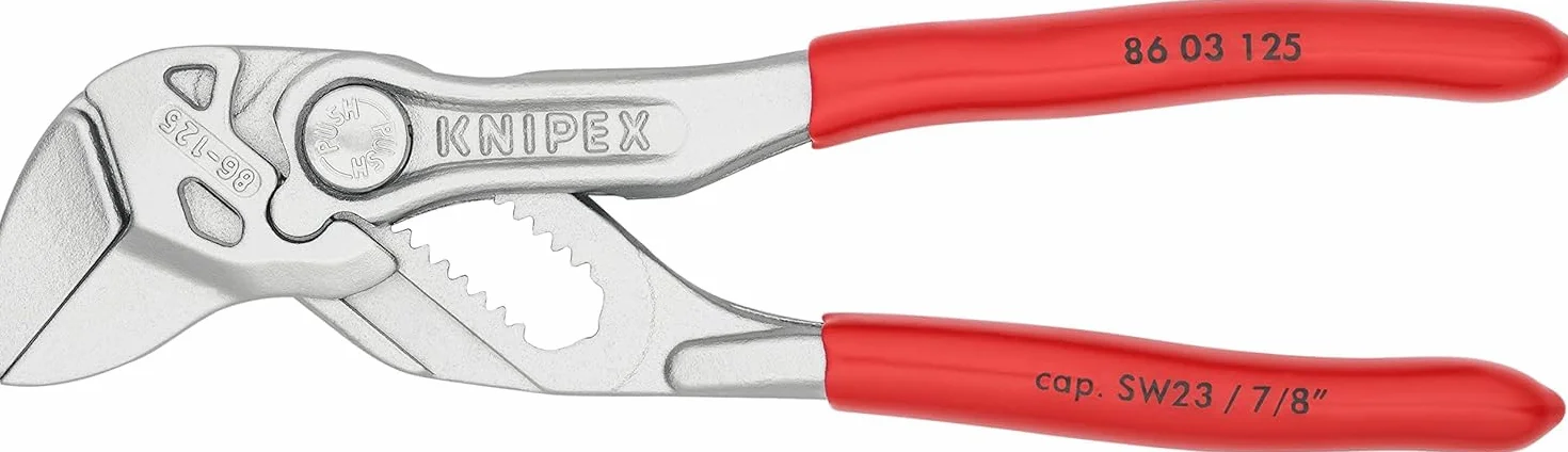 KNIPEX Szczypce-klucz mini szczypce i klucz w jednym narzędziu w opakowaniu z zawieszką chromowany z tworzywa sztucznego, powlekane 125, 86 03 125 SB