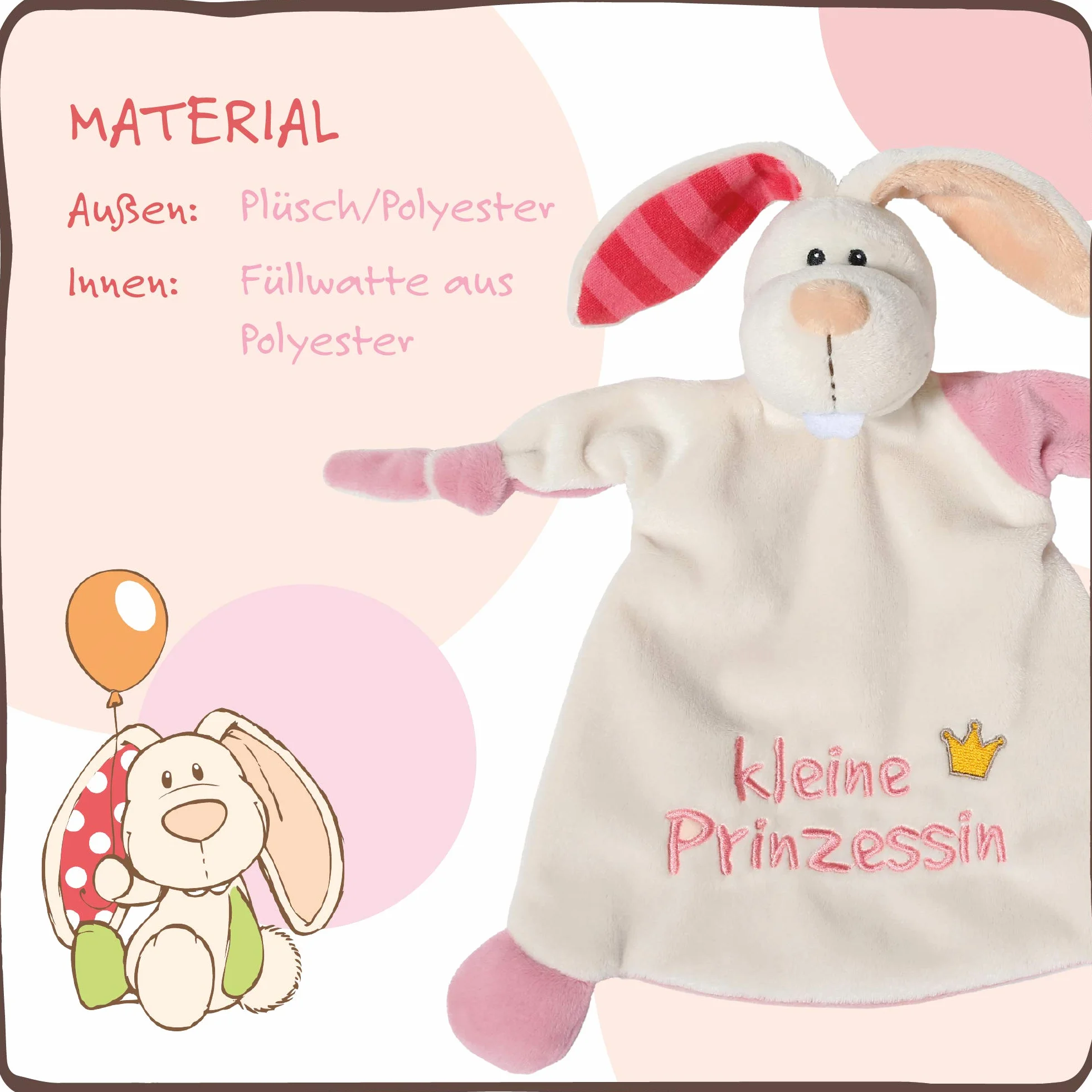 NICI Chusta do przytulania zając "Mała księżniczka" 25 x 25 cm – chusta do przytulania z zająca od 0+ miesięcy – przytulanka dla niemowląt i małych dzieci – przytulanka dla niemowląt i małych dzieci –