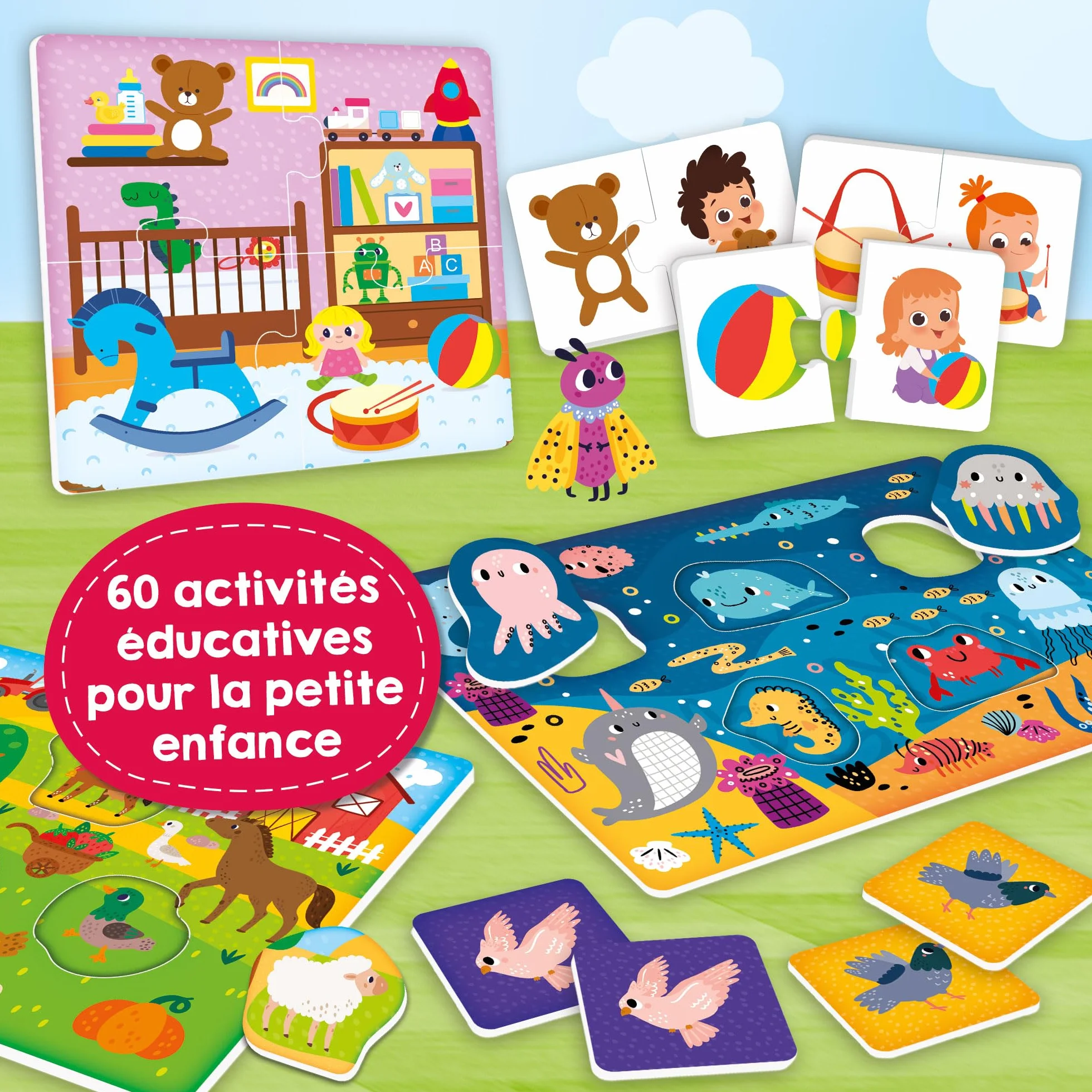 Lisciani - Carotina Baby - Pakiet 60 gier - Zajęcia edukacyjne dla dzieci od 2 lat - Bingo, Puzzle, logiczne skojarzenia, notatki, zestawy do rysowania - Puzzle edukacyjne - Nauka i zabawa