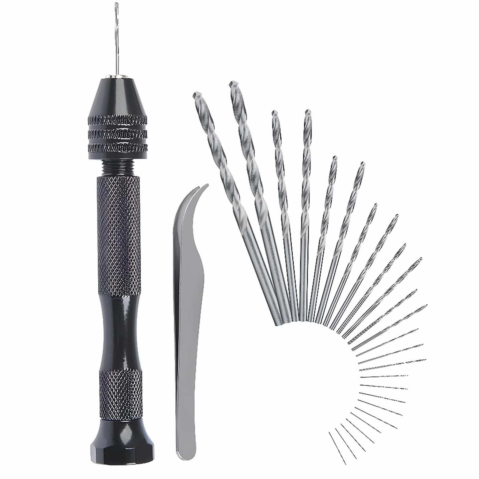 CESFONJER 25 sztuk wierteł ręcznych imadła pinowego, zestaw mikro mini wierteł spiralnych (0,5-3 mm) z 1 szt. imadła pinowego narzędzia obrotowe do drewna, biżuterii, tworzywa sztucznego