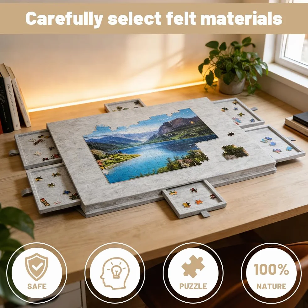 Stół do puzzli na 1000 elementów, przenośna deska do puzzli z 6 szufladami, lekkie filcowe etui do przechowywania, przenośne przechowywanie puzzli na 1000 elementów, pochylany stół do puzzli dla
