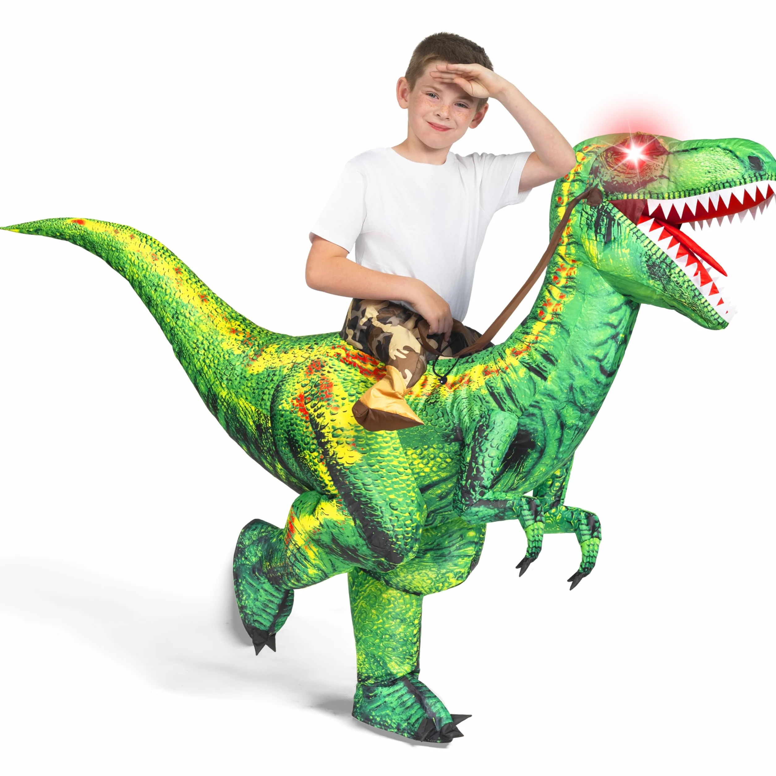 Spooktacular Creations Nadmuchiwany kostium dla dzieci, Halloween Raptor, LED Eyes Ride Raptor Dinozaur wysadzany na imprezę halloweenową