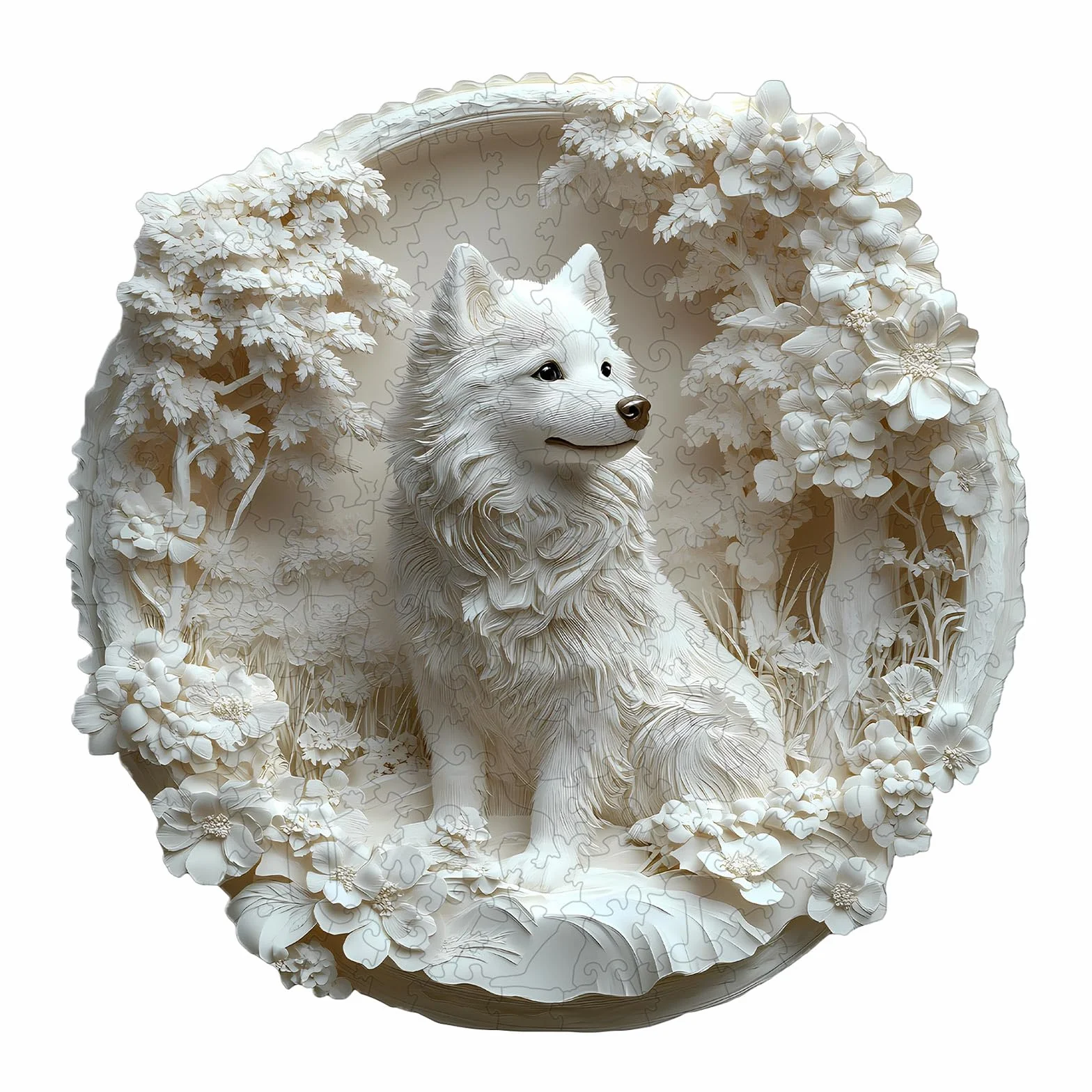 Puzzle drewniane dla dorosłych pies Samoyed - 295 elementów w pudełku upominkowym, dekoracja ścienna i prezent dla przyjaciół i rodziny (od 14 lat+)
