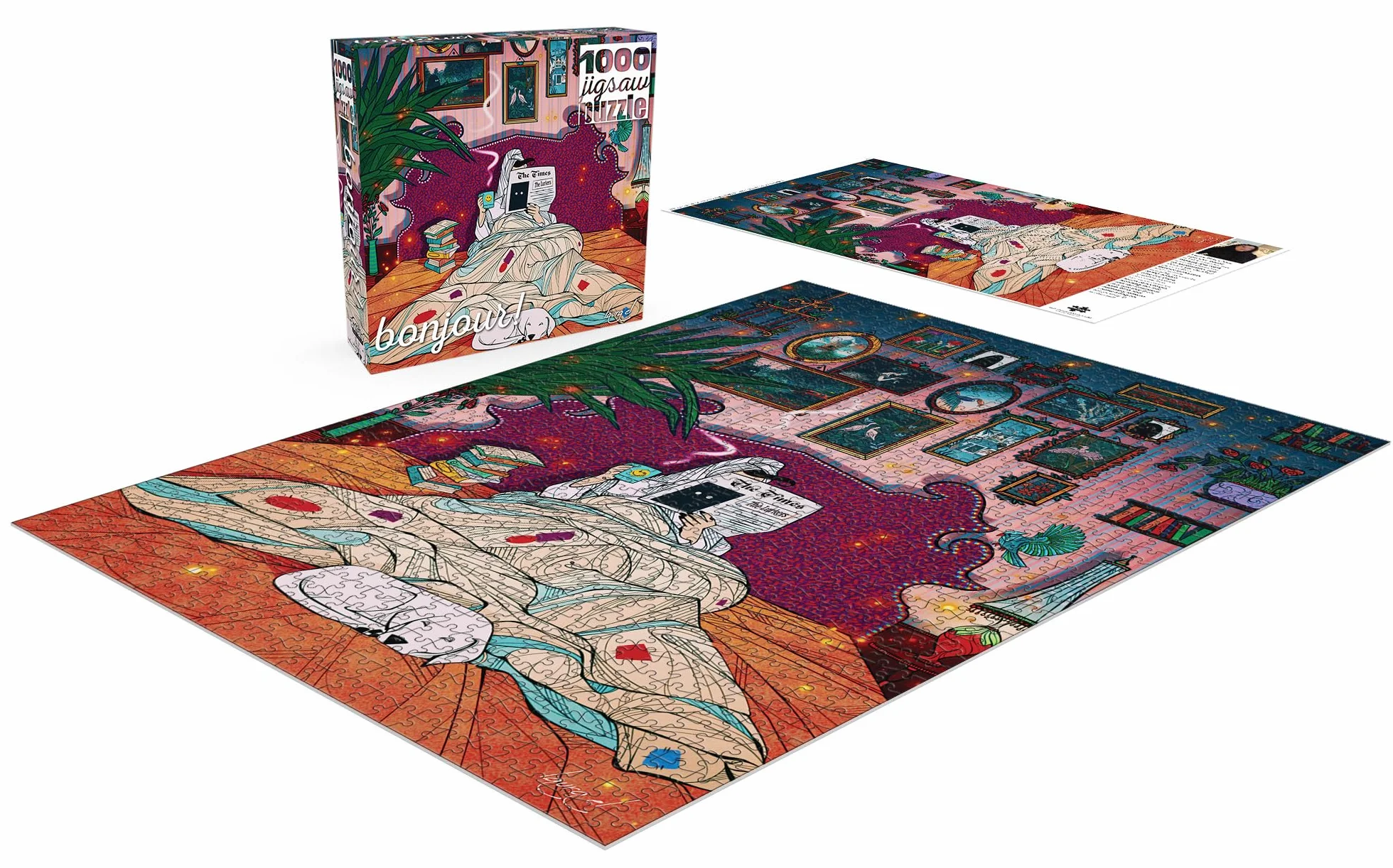 Buffalo Games Bonjour - Laura El - Under The Covers - 1000-elementowe puzzle dla dorosłych - wymagające puzzle idealne na noce gier - gotowy rozmiar to 26,75 x 19,75