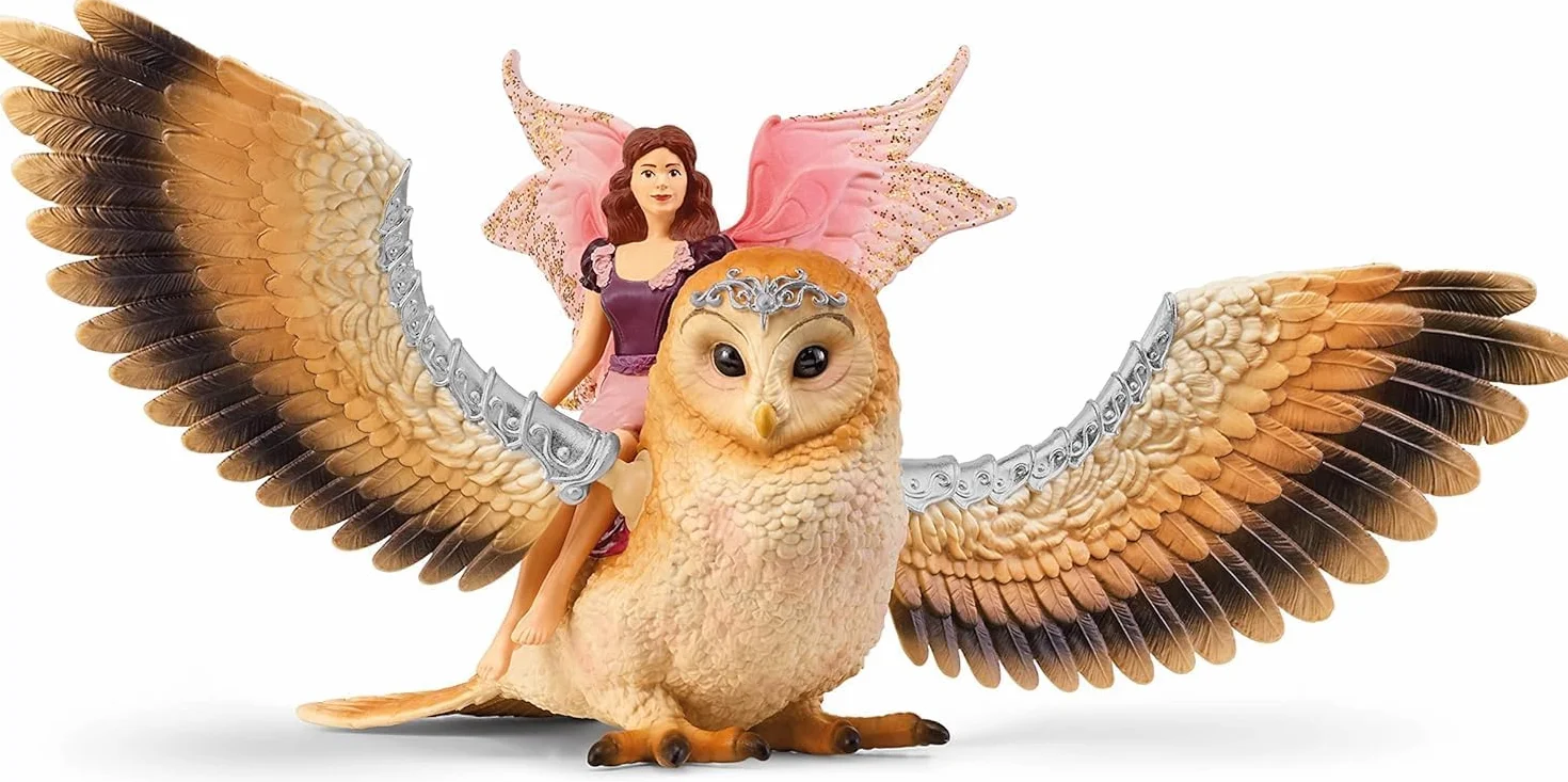 schleich BAYALA | Elfka na brokatowej sowie 70789 | Sowa z ruchomymi skrzydłami i magnesem | Prezent dla dziewczynek i chłopców | Od 5 lat | Zestaw 4 elementów