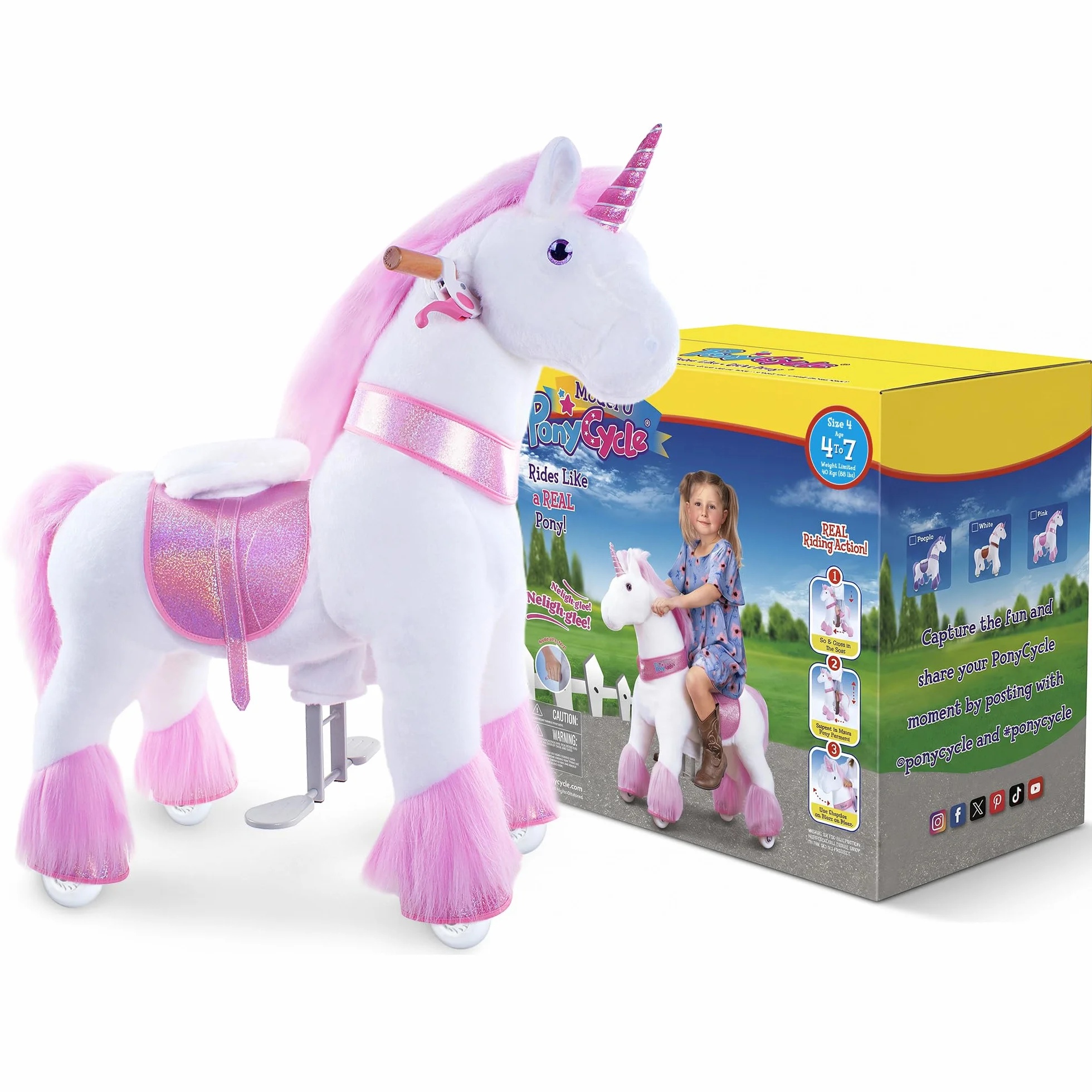 PonyCycle Ux402 Jednorożec na kółkach 90 cm Różowy