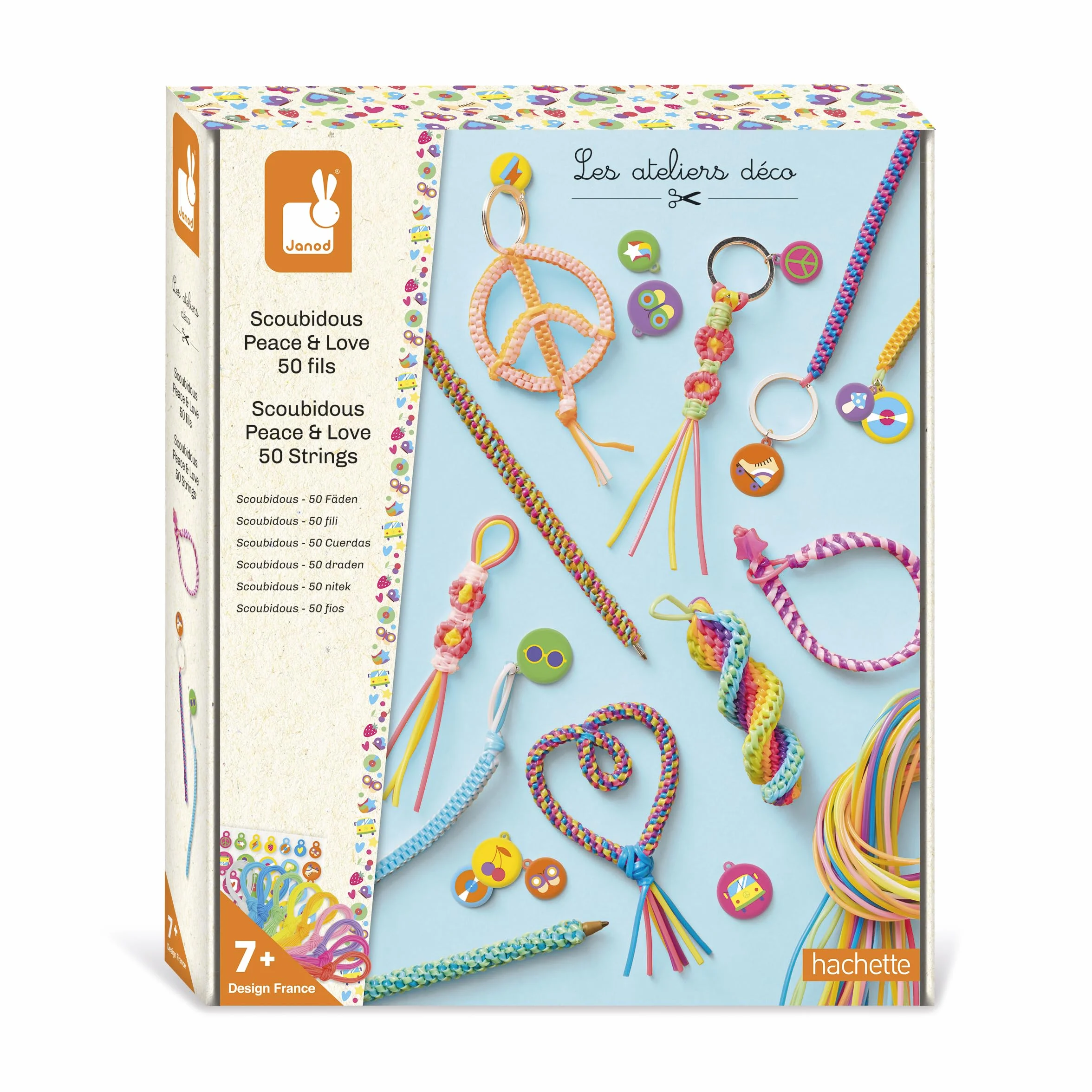 Janod Scoubidous to Create 50 nici 90 cm kreatywny zestaw dla dzieci od 7 lat