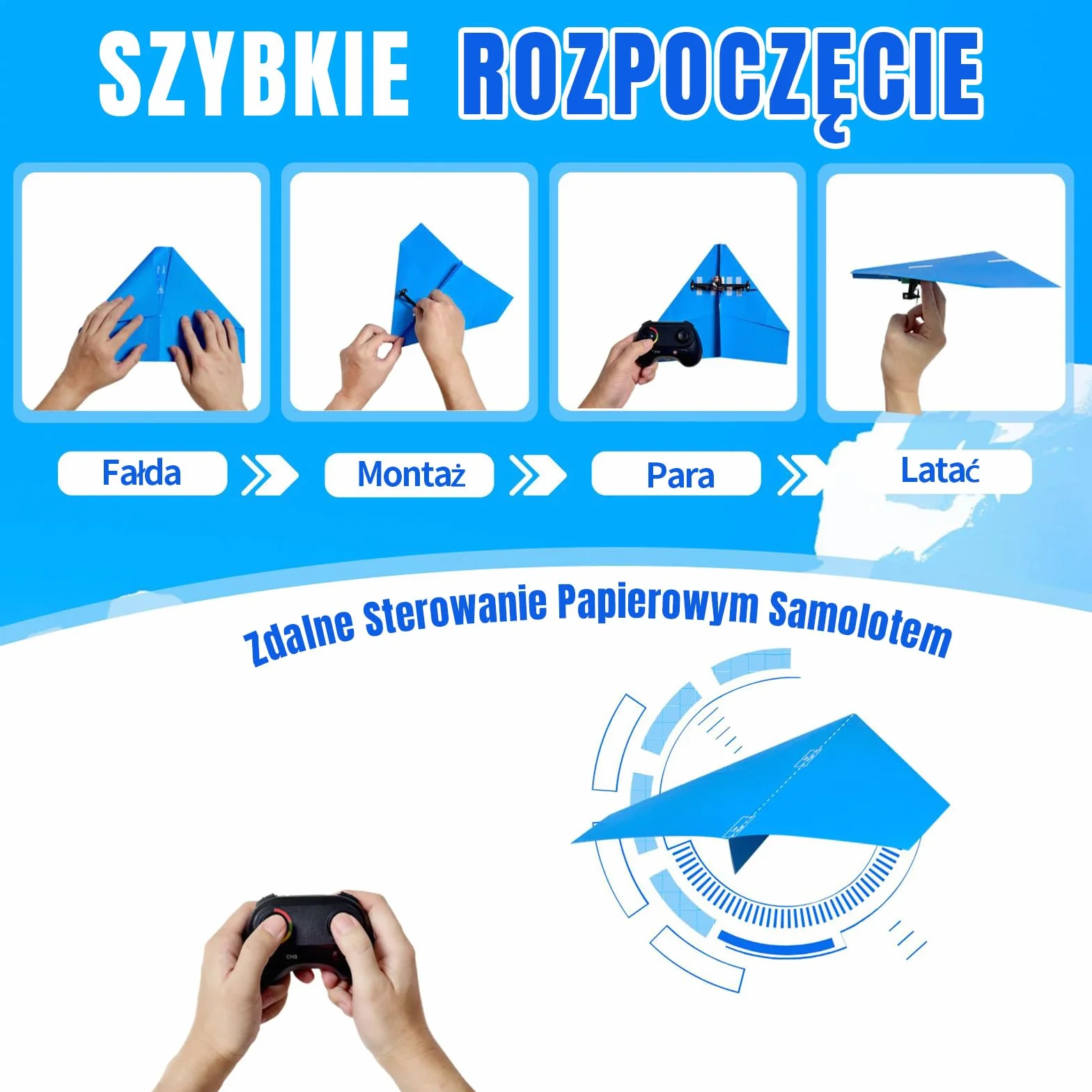HAWK'S WORK Samolot papierowy RC, Zestaw Zdalnie Sterowany Samolot z Kolorowymi Papierami, Super Łatwa Zabawka dla Dzieci DIY STEM KIT (Birdy X 2.0)