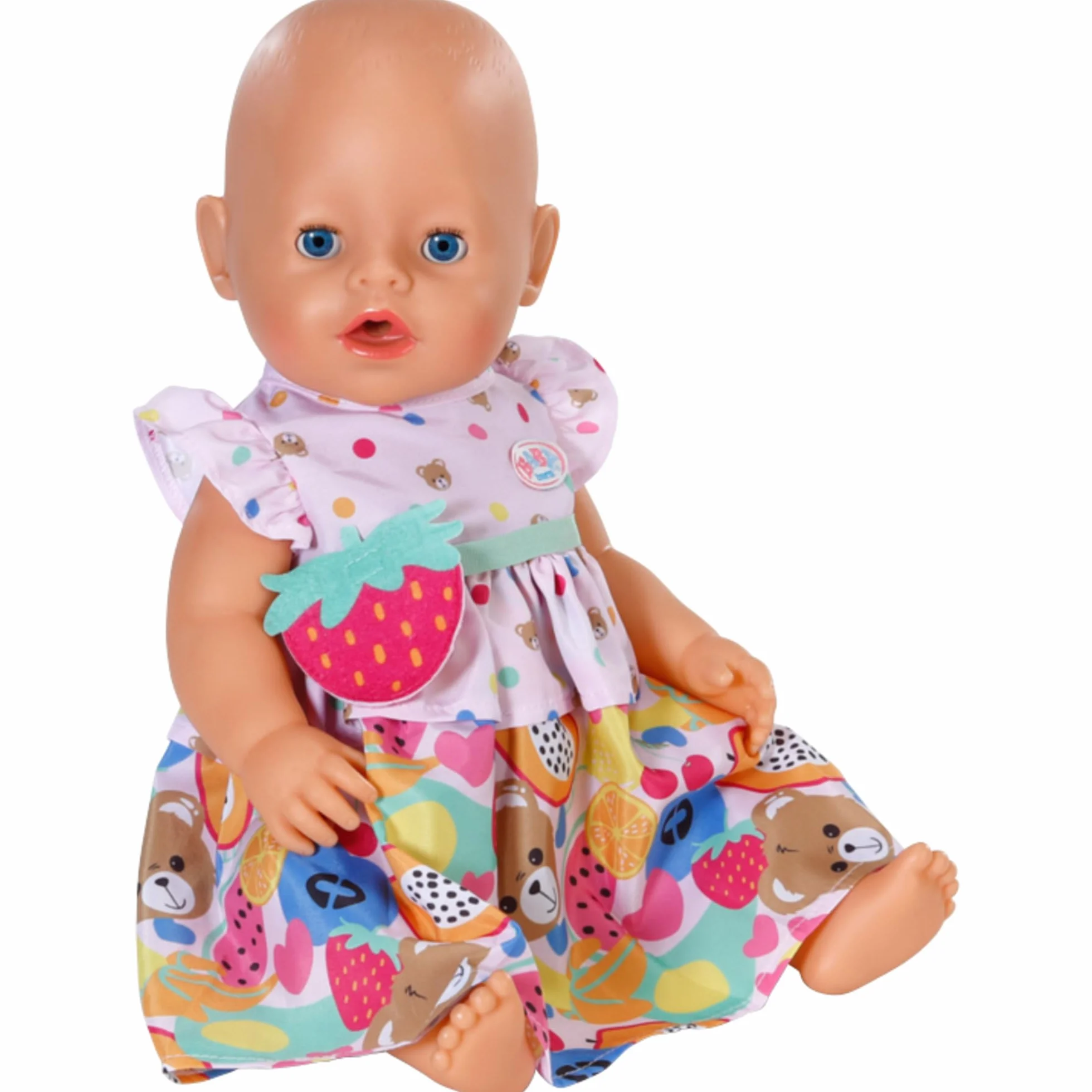BABY born Sukienka owocowa, uroczy strój z paskiem z klamrą truskawkową dla lalek 43 cm, 838303 Zapf Creation