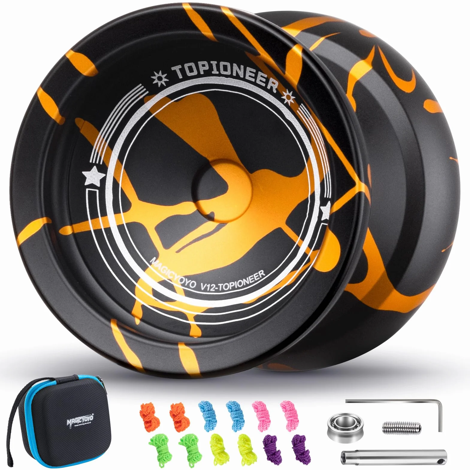 MAGICYOYO V12 Profi JoJo Spin Yoyo dla początkujących i zaawansowanych, podwójny metalowy JoJo responsywny i niereagowalny, wytrzymały stop aluminium Trick-JoJo, w zestawie zestaw Yoyo