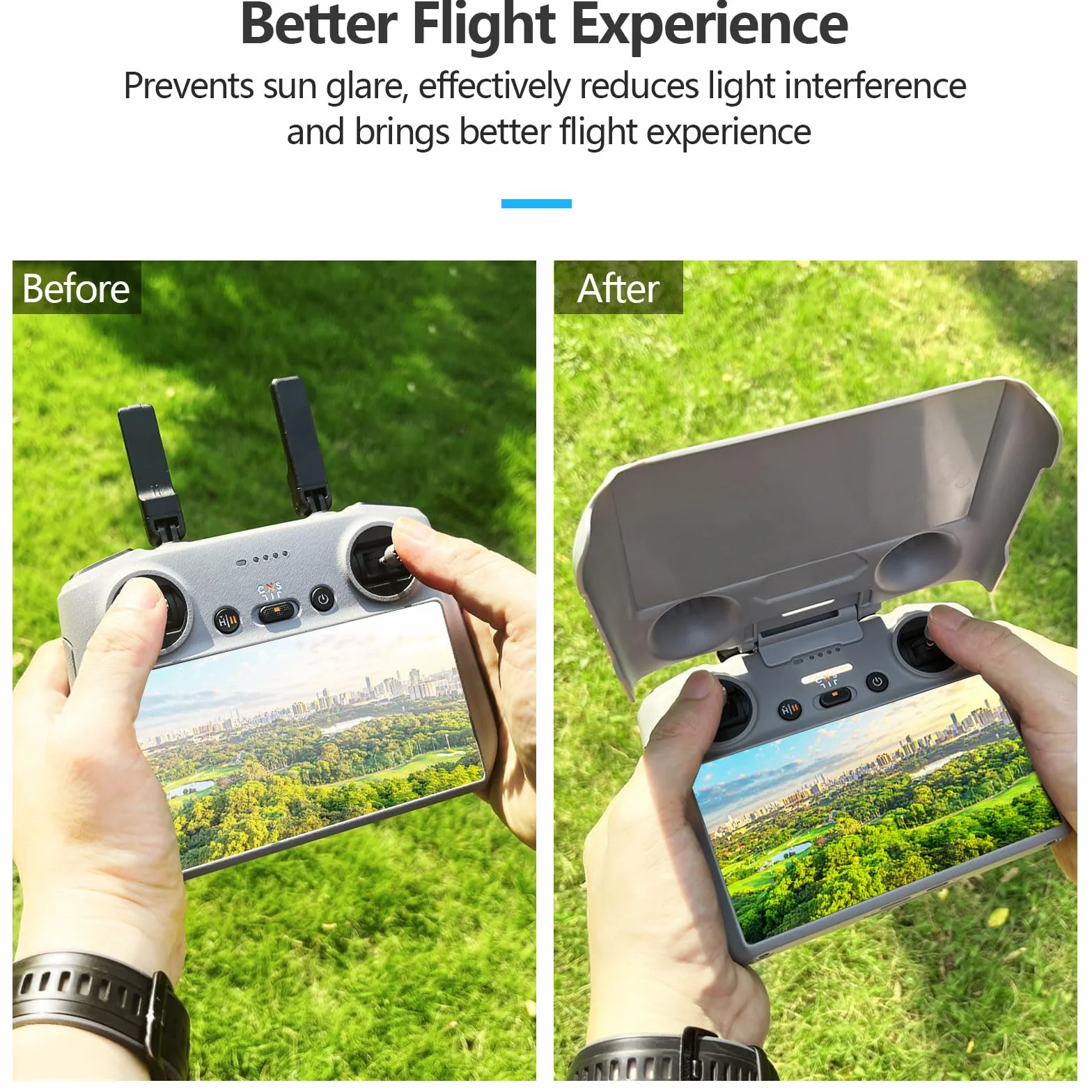 FPVtosky Mini 4 Pro RC-2 Sun Shield + 2 Screen Protectors + Lanyard Set - 3 in 1 Controller Mount for DJI Air 3, DJI Mini 4 Pro, RC Drone Accessories