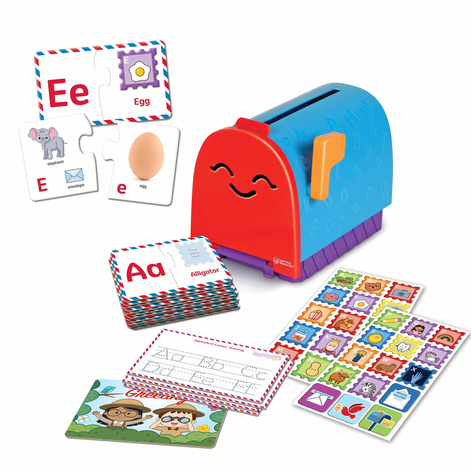 Learning Resources - Skrzynka pocztowa do nauki alfabetu, zabawki do nauki alfabetu, gra logiczna z alfabetem, puzzle z alfabetem, gra pocztowa, zabawki edukacyjne dla dzieci w wieku powyżej 4 lat