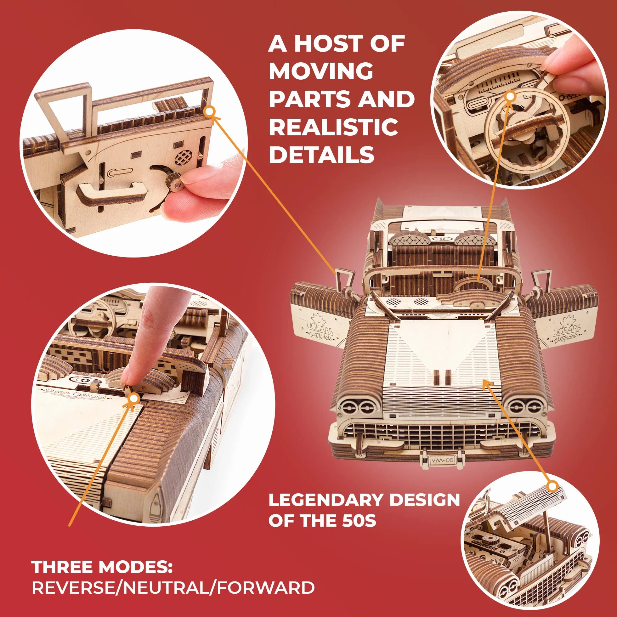 UGEARS 70073 marzenie Cabriolet samochód zestaw modelarski z drewna, beżowy