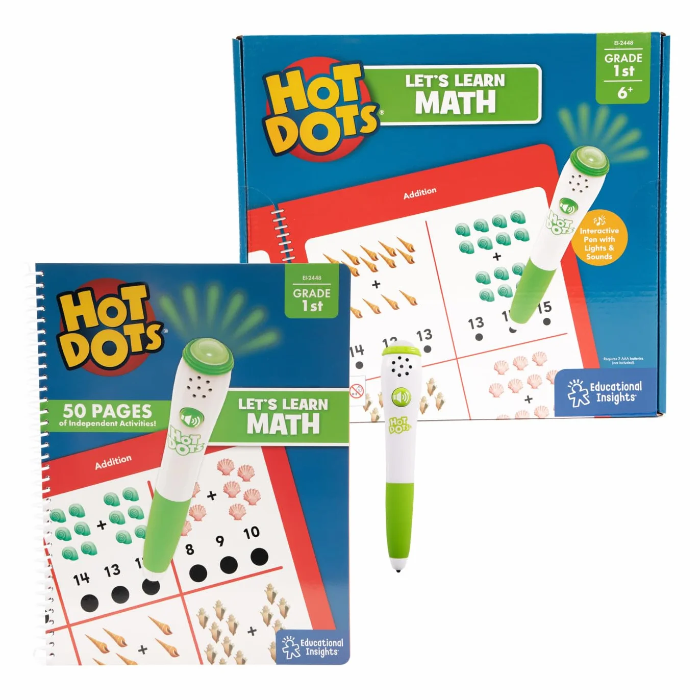 Learning Resources Nauka Matematyki dla Sześciolatków Hot Dots, Książka z zadaniami i pisak interaktywny z funkcją poprawy odpowiedzi, Ponad 100 zadań, Od 6 lat