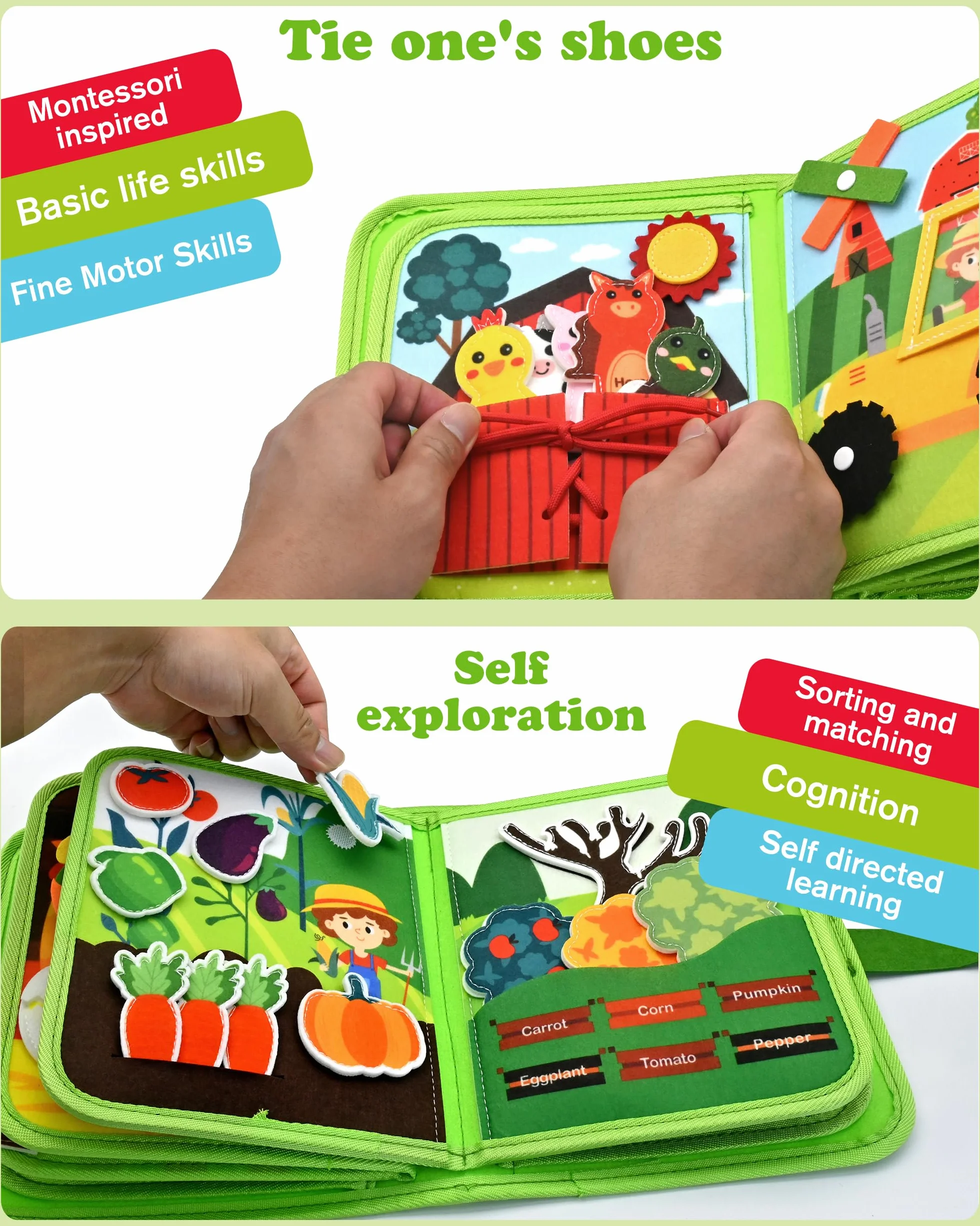 Busy Board Montessori 20 w 1 Quiet Book Activity Board Farma z miękkiego filcu Edukacyjna Zabawka dla Dzieci od 1 2 3 lat