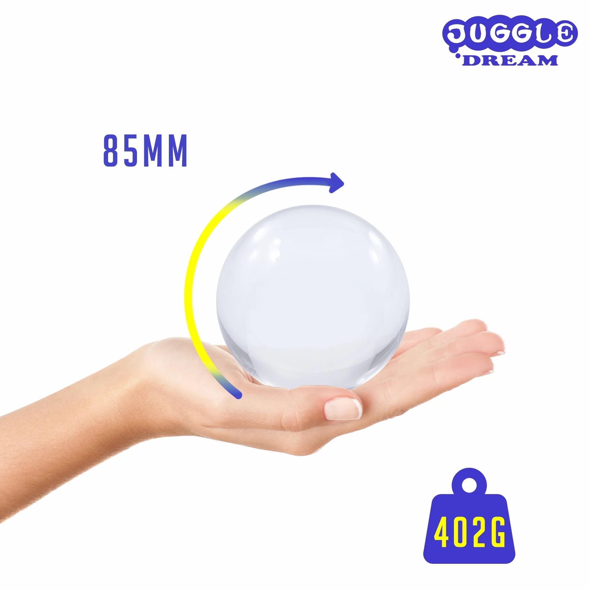 Juggle Dream 85 mm przezroczysta akrylowa kulka do żonglowania - przezroczysty przezroczysty przezroczysty kontakt żonglowanie manipulacja wydajne piłki