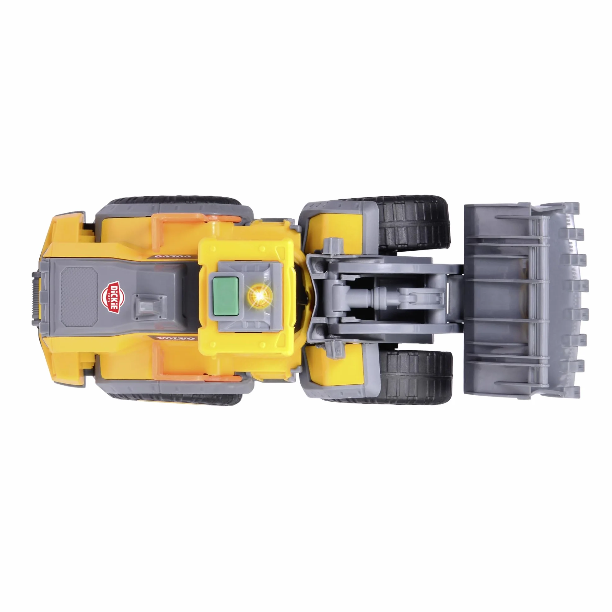 Dickie Toys 203723006 Volvo Ładowarka kołowa 23 cm z ogromną łopatą, światła i efekty dźwiękowe, zabawka na plac budowy dla chłopców i dziewcząt w wieku od 3 lat