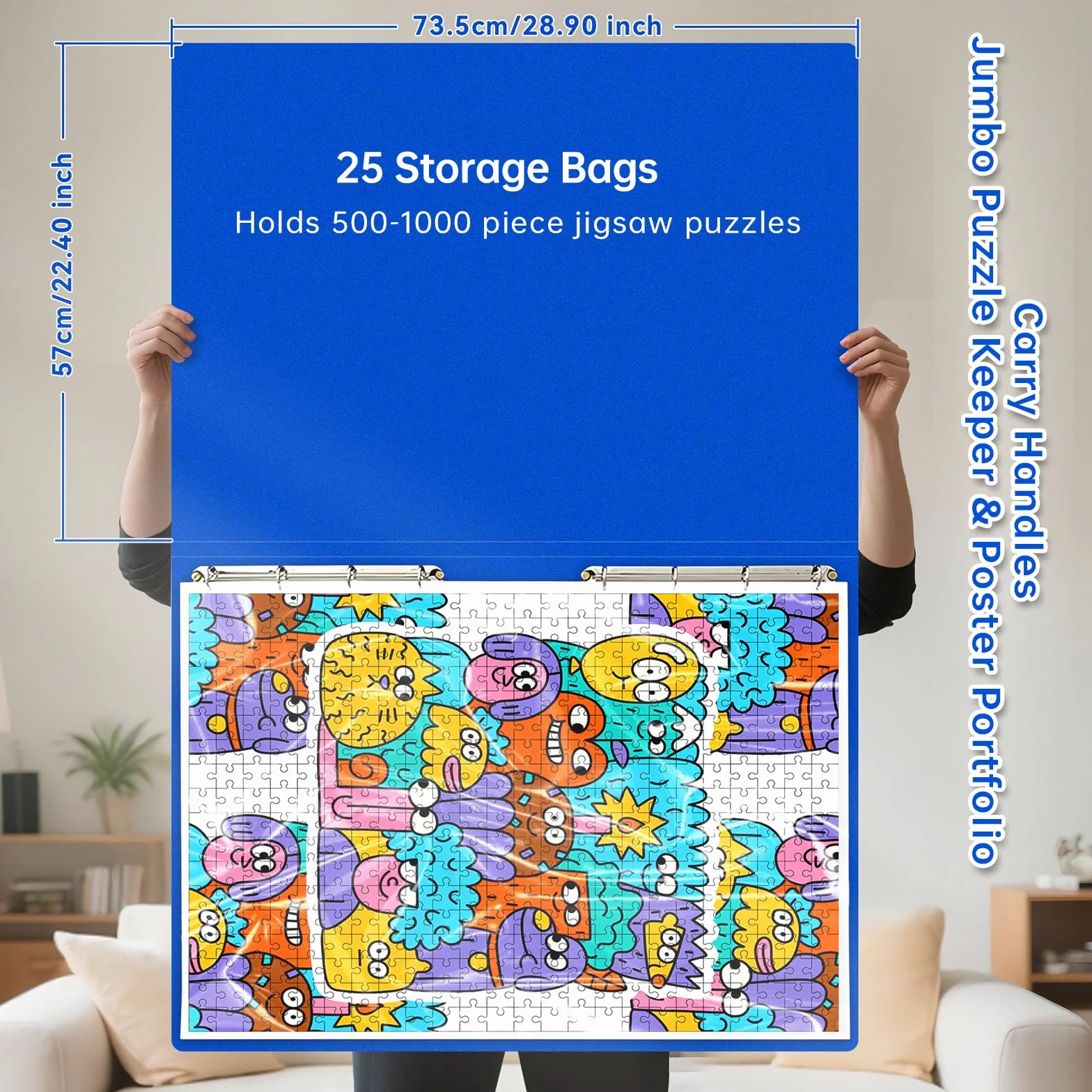 MOZOOSON Przechowywanie puzzli, organizer na 1000 elementów, przenośny, z 25 kieszeniami, większa pojemność, pyłoszczelne i ochronne akcesoria do puzzli, niebieski