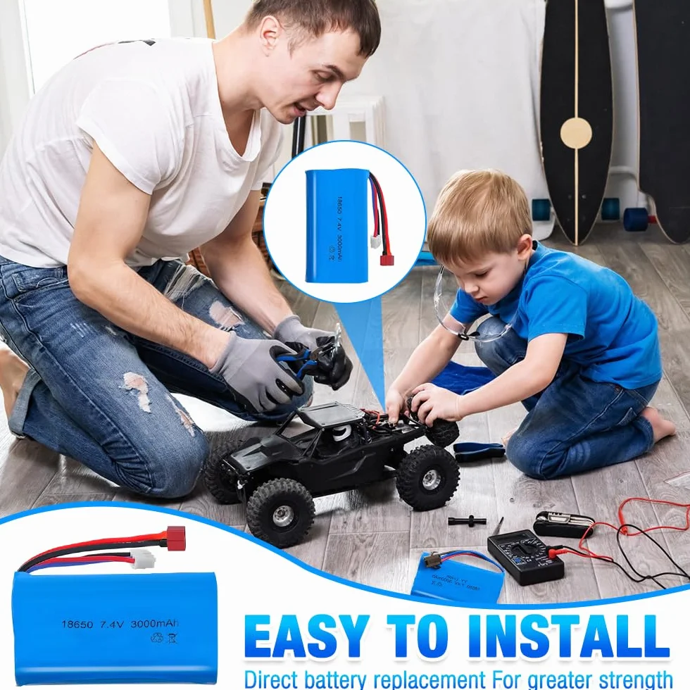 Akumulator litowo-jonowy 7,4 V, 2 szt. 3000 mAh akumulator litowo-jonowy z wtyczką Deans T Plug i Xh-3P, baterie litowe Lonen z 1 ładowarką, do pojazdów RC, czołgów, samochodów, robotów, samochodów