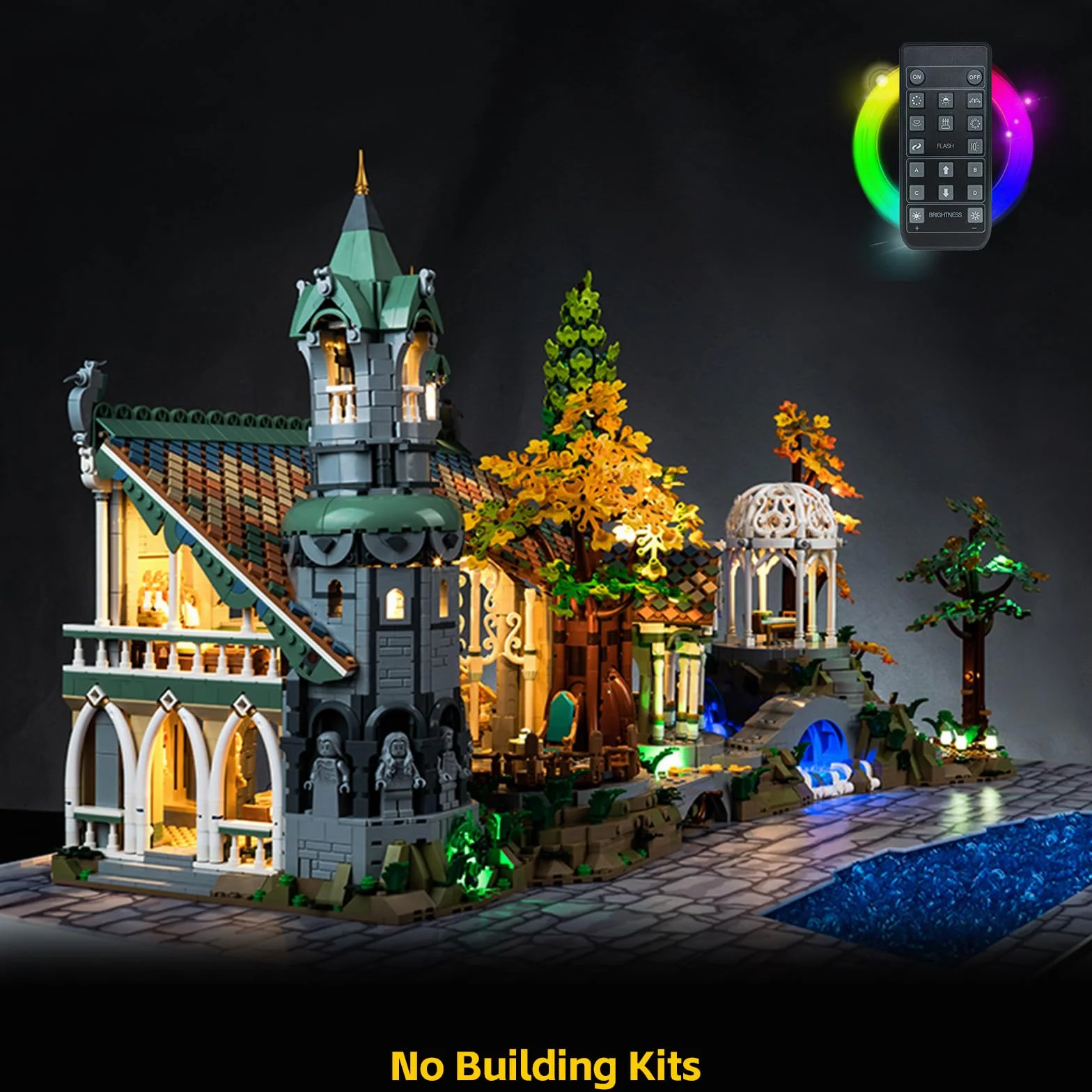 BrickBling Zestaw oświetleniowy z pilotem zdalnego sterowania, kompatybilny z 10316 Władca Pierścieni Rivendell (nie klocki Lego), zestaw oświetleniowy, kreatywne lampki do zabawek