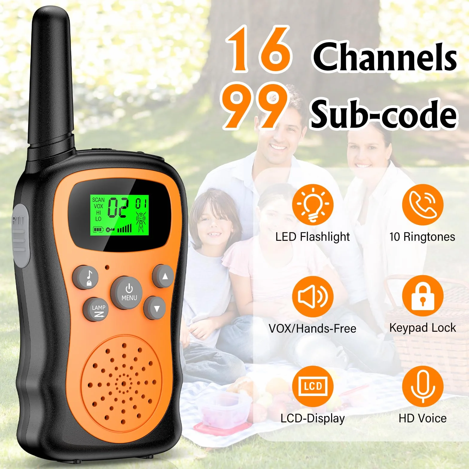 Walkie Talkie Kinder 2er Set, Pakinui Walky Talky mit 1000mAh Aufladbar Akku, Große Reichweite 3km Walki Talki Funkgeräte Set mit VOX Taschenlampe für Freien, Camping, Wandern