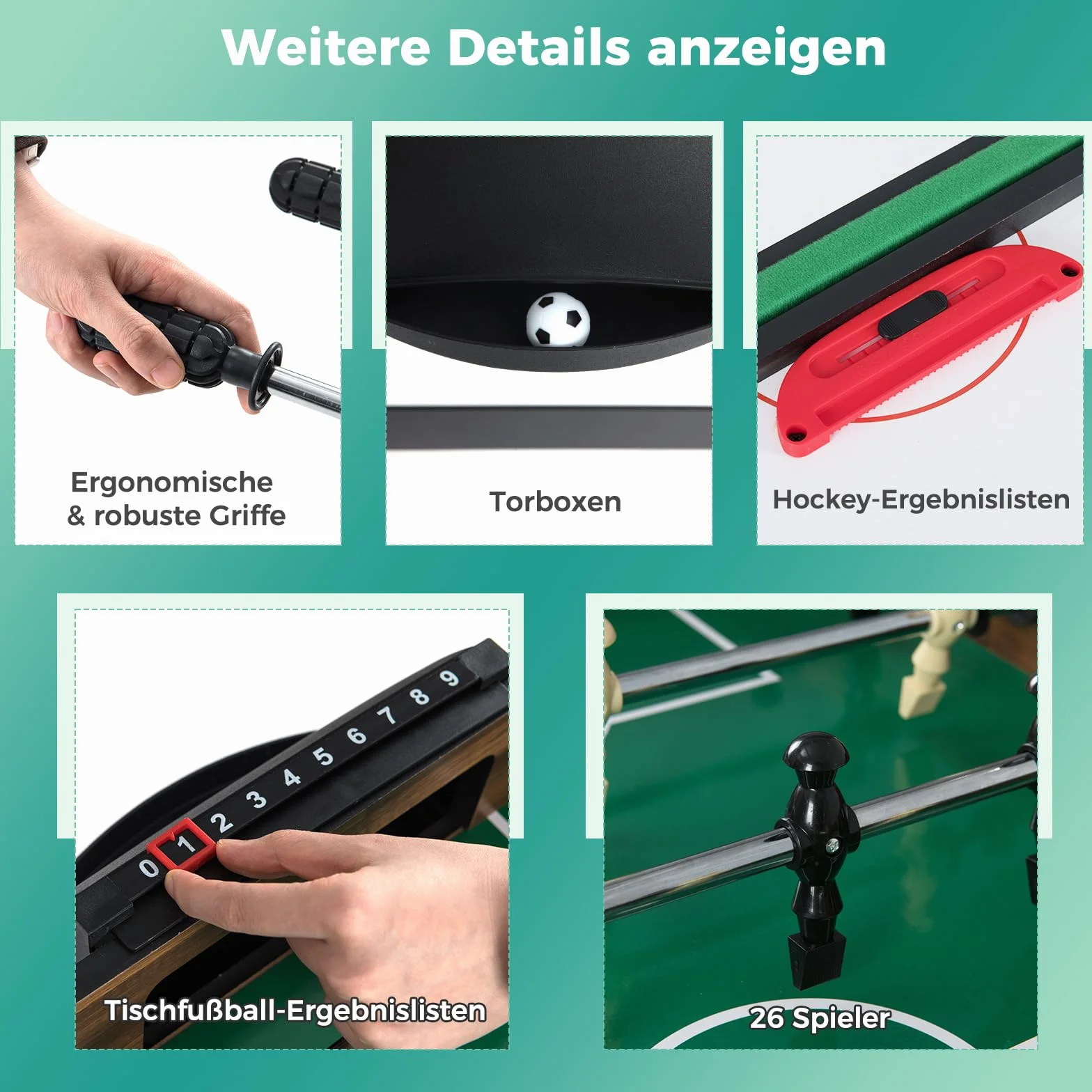COSTWAY Wielofunkcyjny stół do gier 10 w 1, stół wielofunkcyjny z piłkarzykami, hokejem, bilardem, shuffleboardem, kręgielnią i grami planszowymi 4, stół kombi z drewna, do pokoju zabaw, piłkarzyków