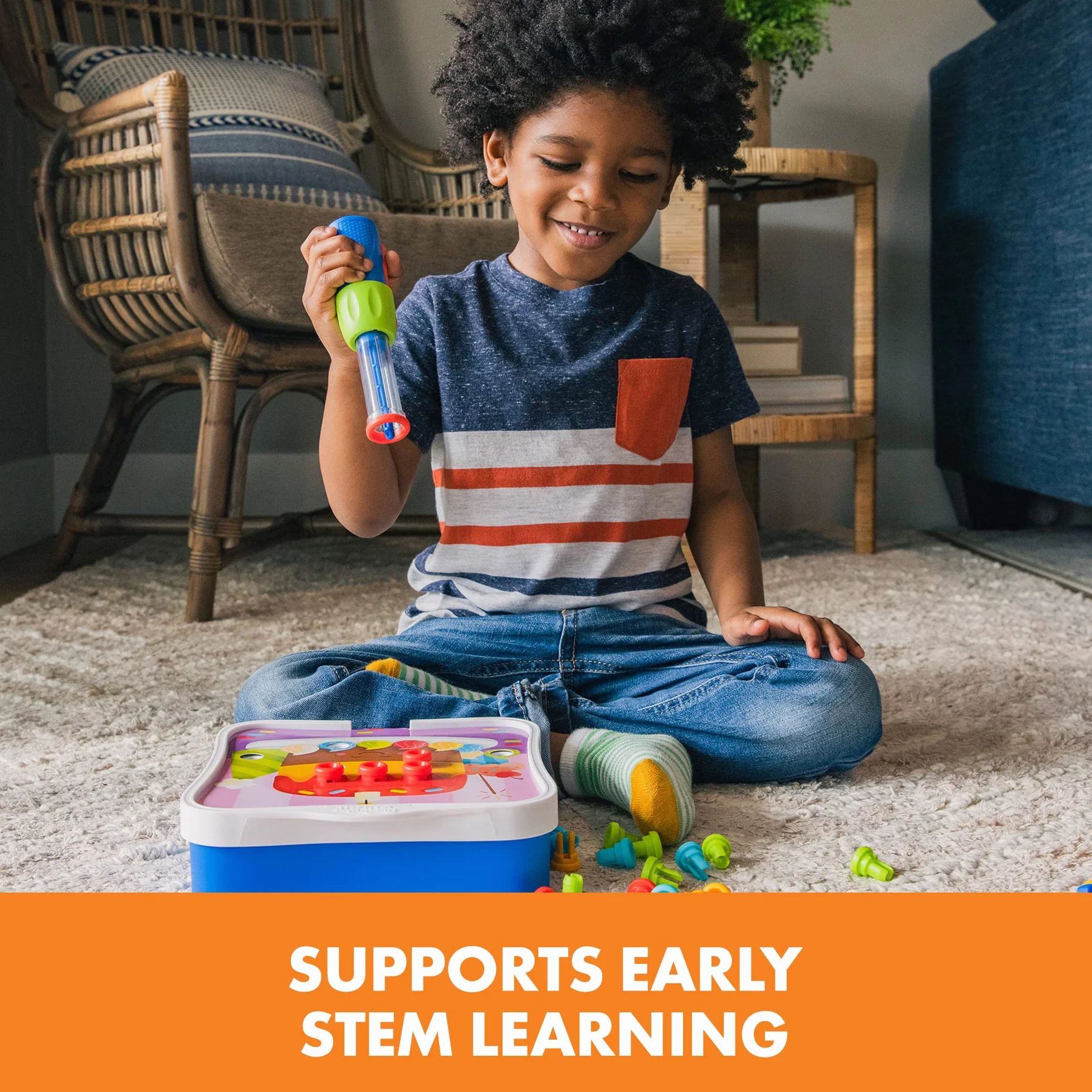 Learning Resources Zestaw do Nitowania Design & Drill, 54 elementy z mechanicznym nitownikiem, Zabawka STEM, Chłopcy i dziewczęta, Od 3 lat