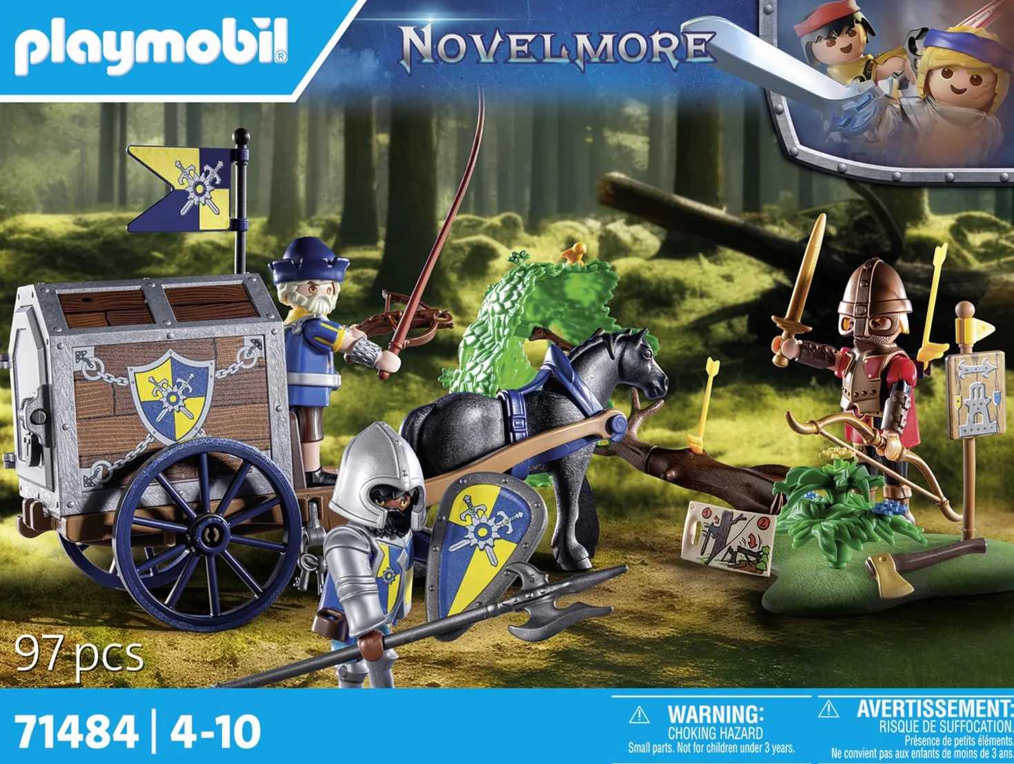 PLAYMOBIL Novelmore 71484 Napad na wóz transportowy, bitwa o złoto, Rycerze Novelmore kontra Burnham Raiders. Zabawne i pomysłowe odgrywanie ról, zabawki dla dzieci w wieku od 4 roku życia