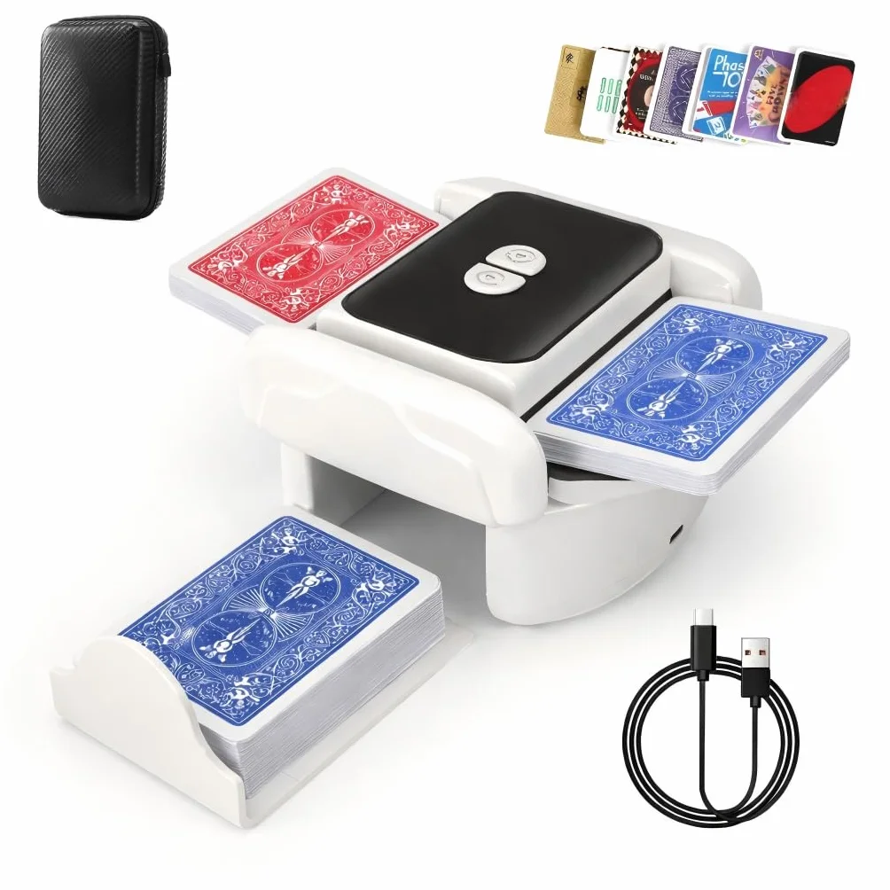 Cicha elektryczna mikser kart, 3000 mAh, 2 tryby, taca na karty do gry, mikser kart na 2 talie, urządzenie do mieszania kart do UNO, Poker, Texas Hold Em, Blackjack