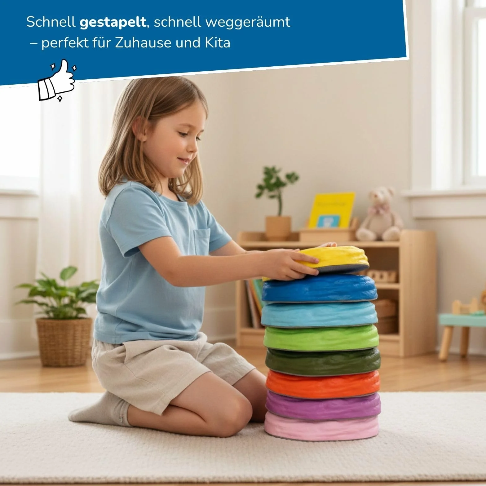 alldoro 60800 Soft Balancer kamienie – 8 kamieni z elastycznej pianki dla dzieci od 3 lat, każdy 18 x 15 cm, kolorowy